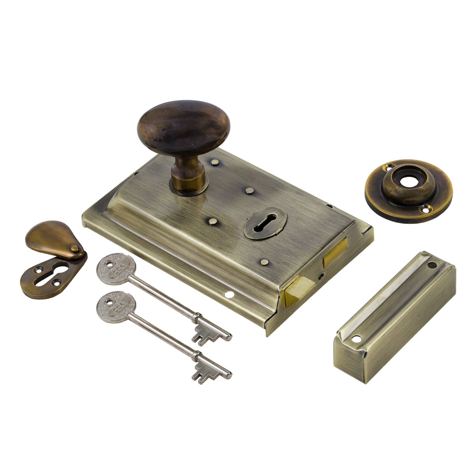 Classic Antique Brass Rim Lock & Knob Sets