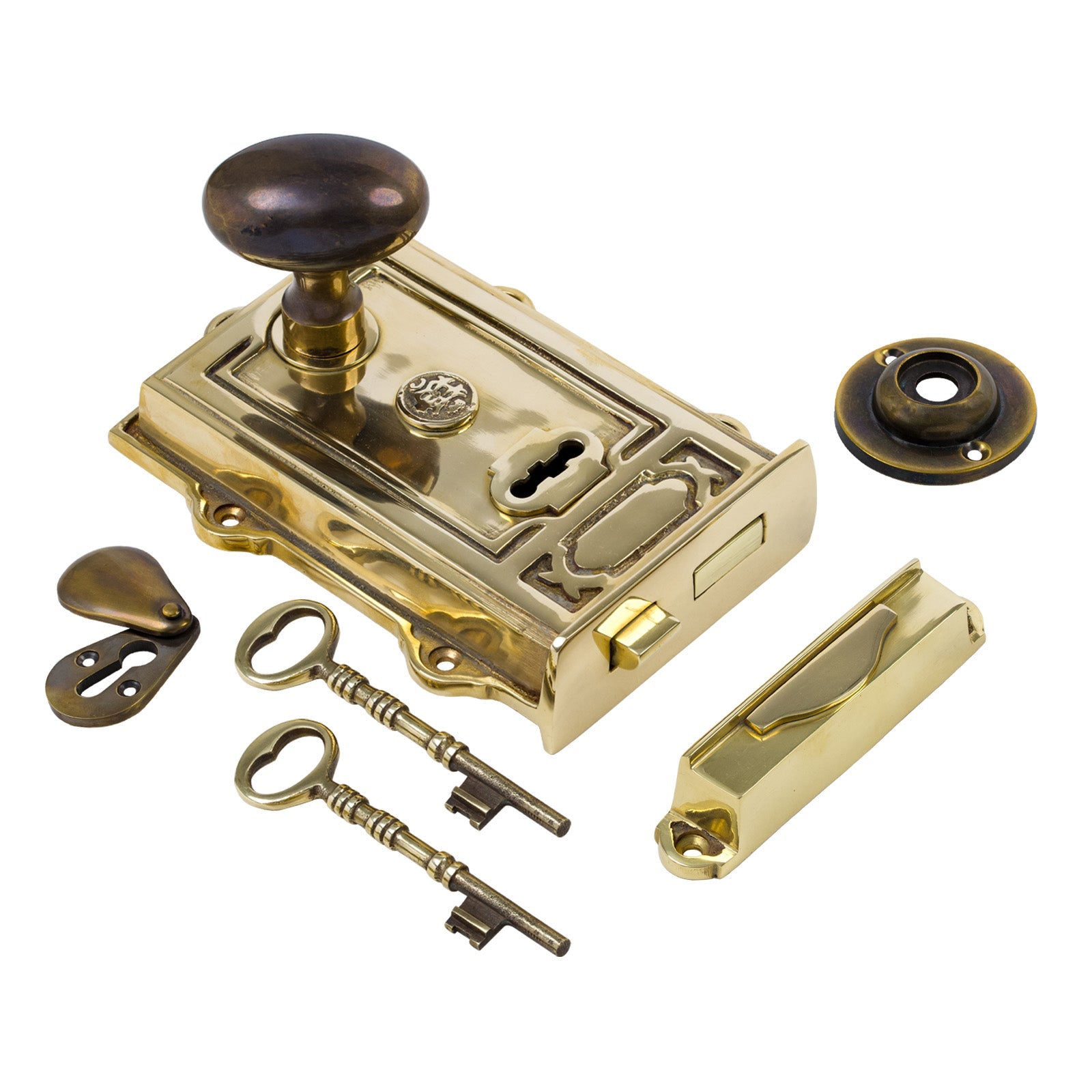 Ornate Brass Rim Lock & Knob Sets