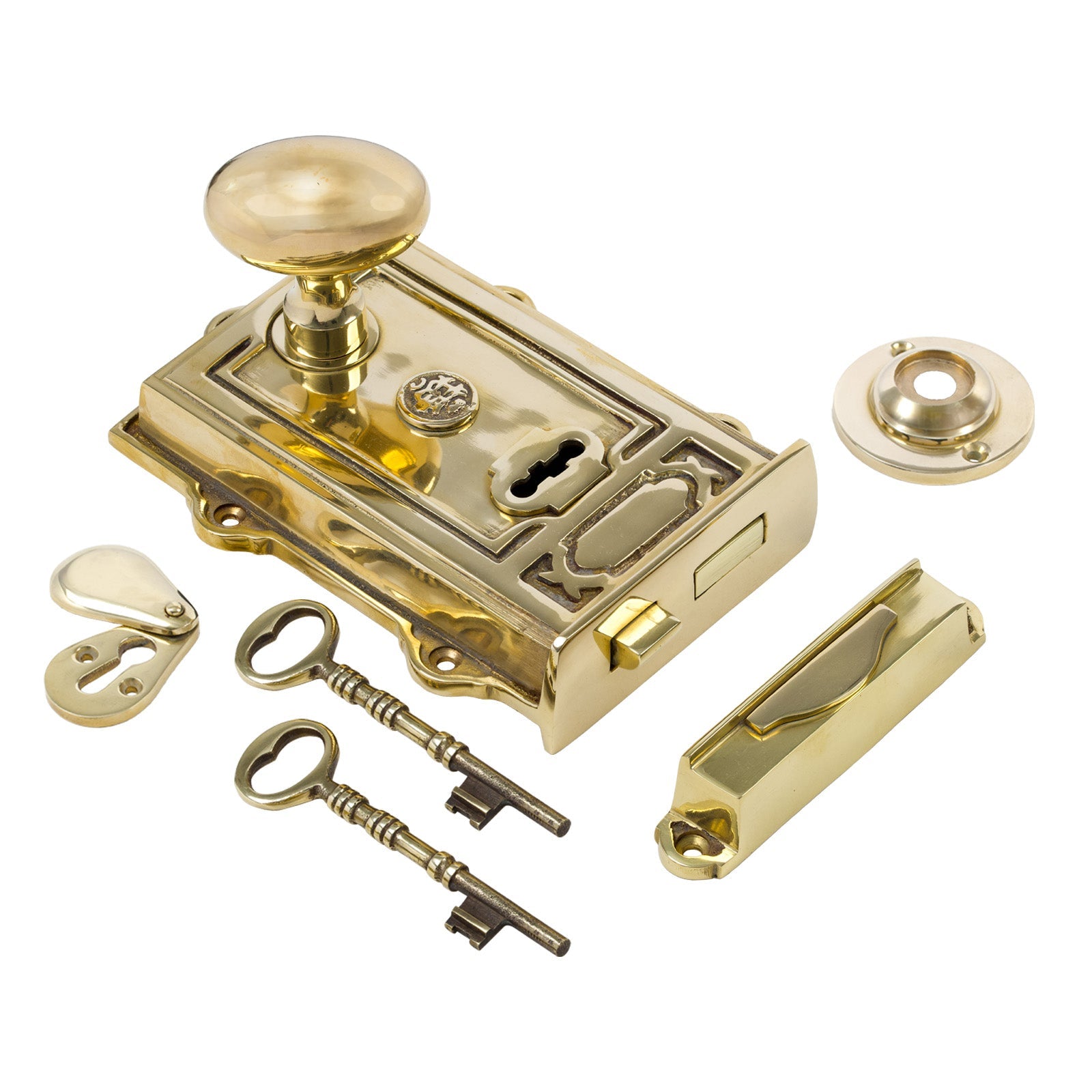 Ornate Brass Rim Lock & Knob Sets