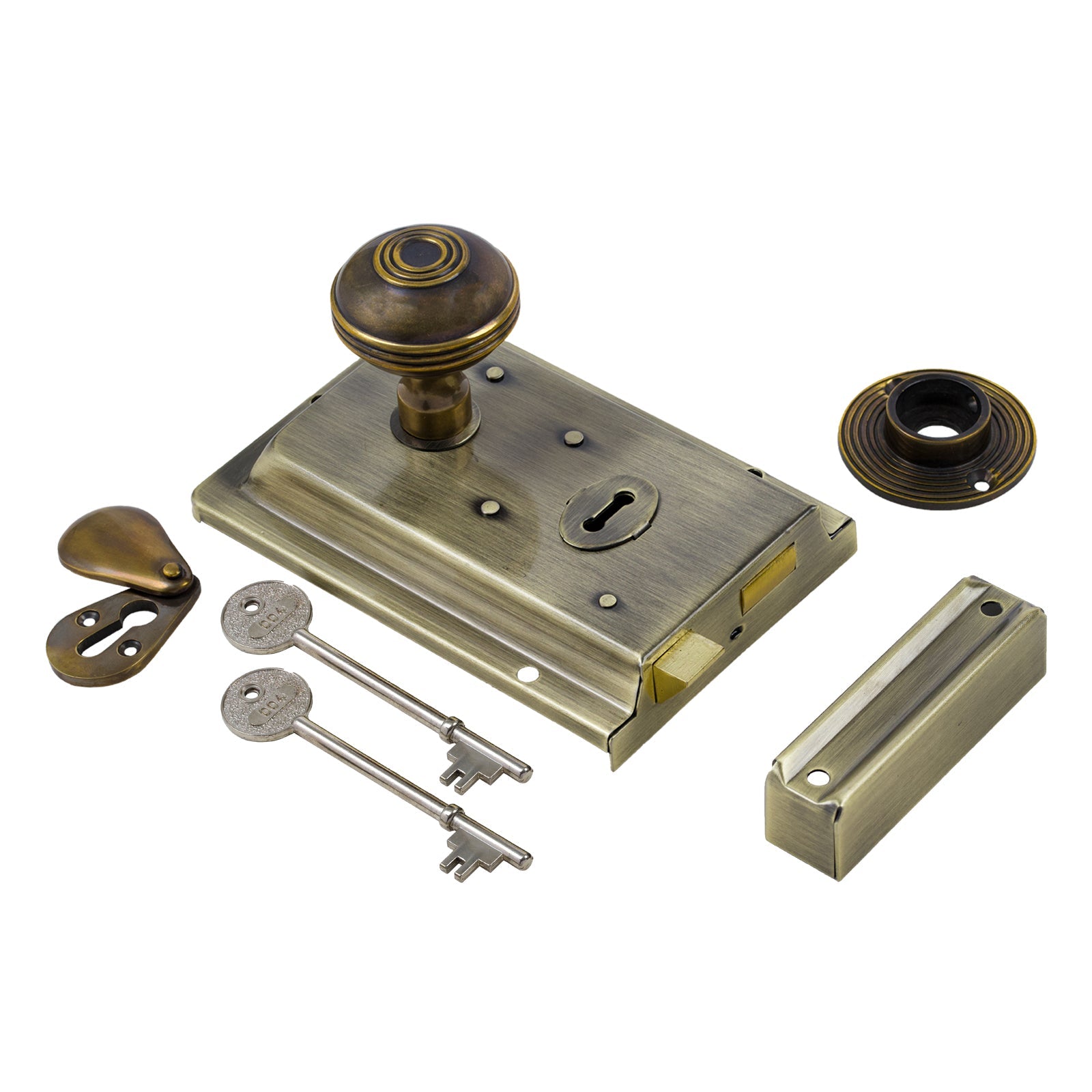 Classic Antique Brass Rim Lock & Knob Sets