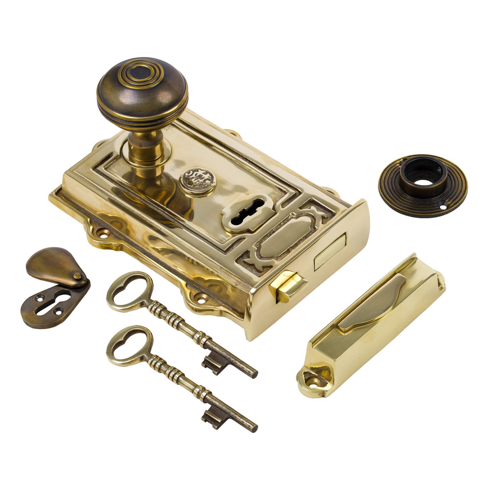 Ornate Brass Rim Lock & Knob Sets