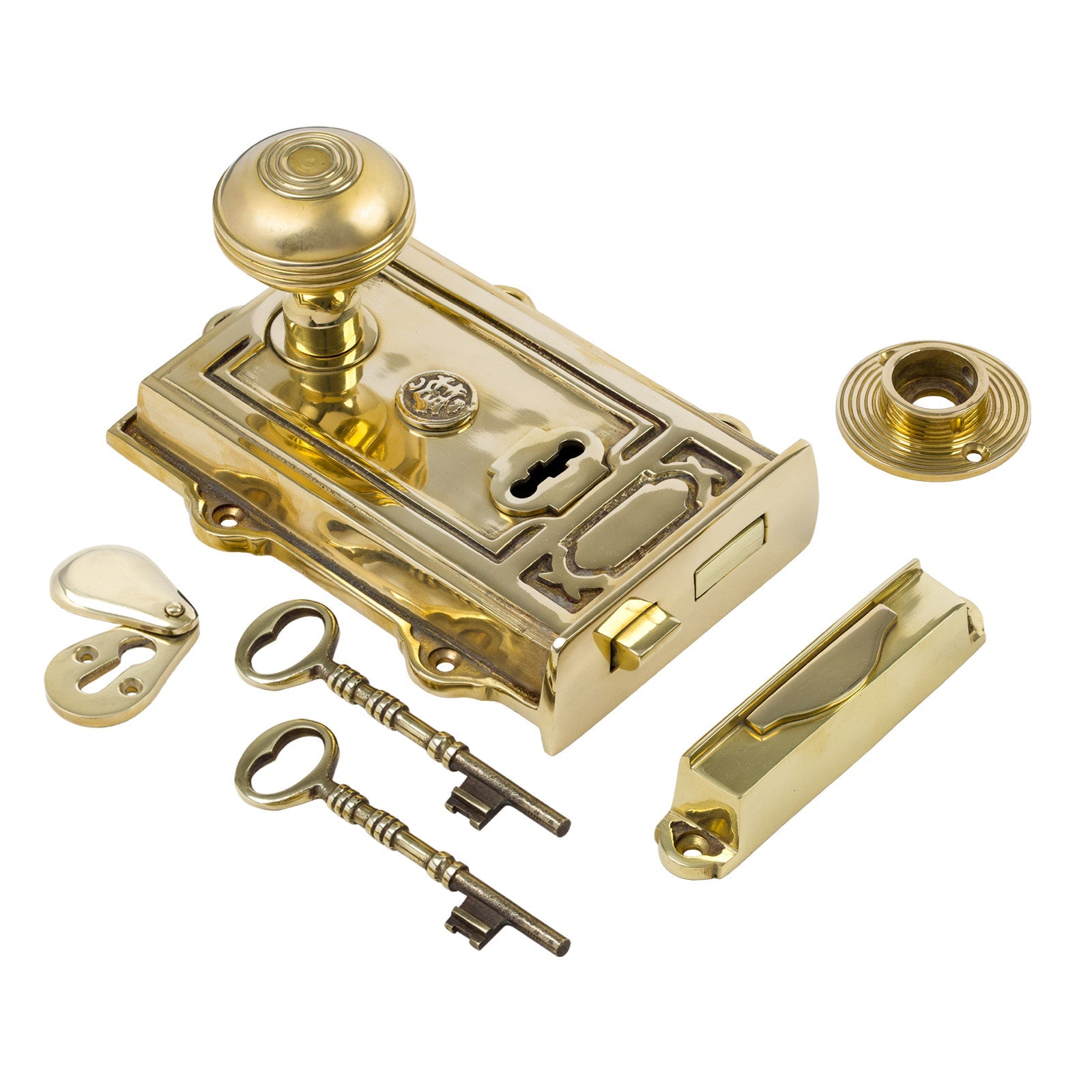 Ornate Brass Rim Lock & Knob Sets