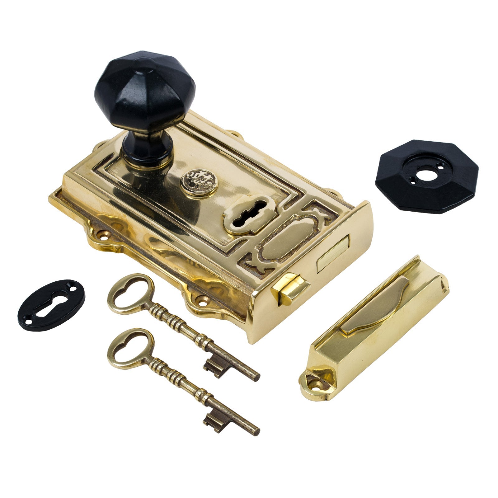 Ornate Brass Rim Lock & Knob Sets