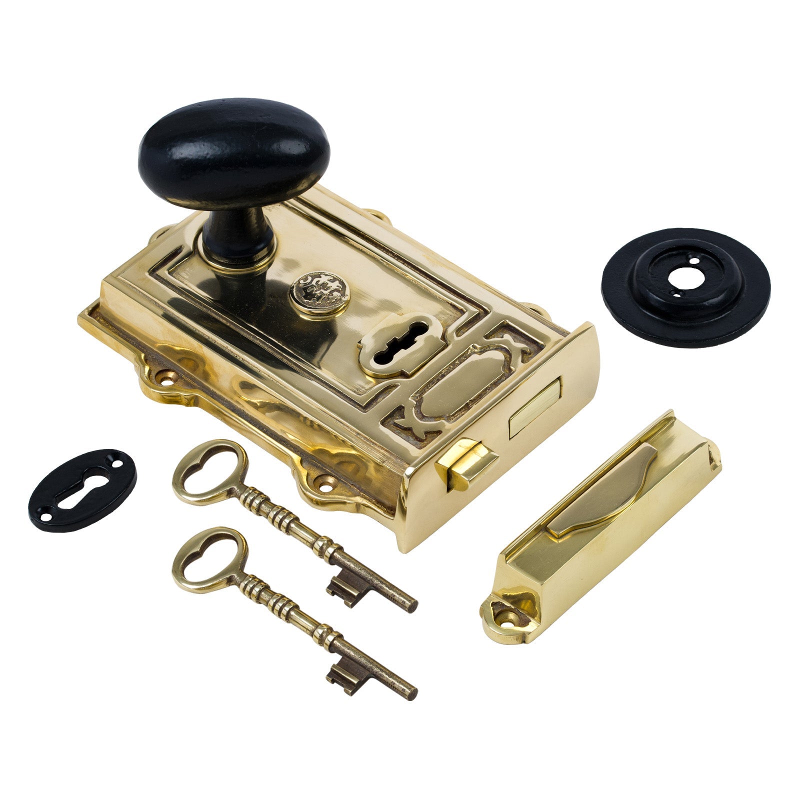 Ornate Brass Rim Lock & Knob Sets