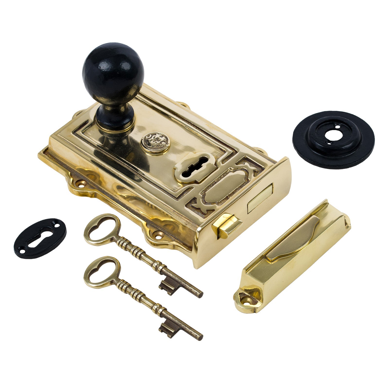 Ornate Brass Rim Lock & Knob Sets