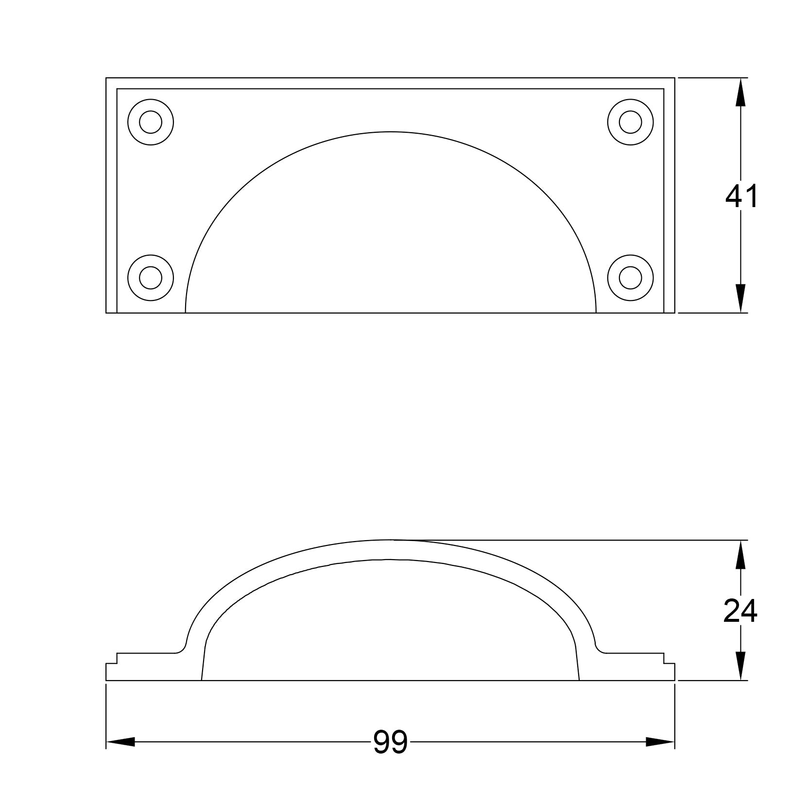 Drawing of Hammered Rectangular Cup Pull in Antique Brass SHOW