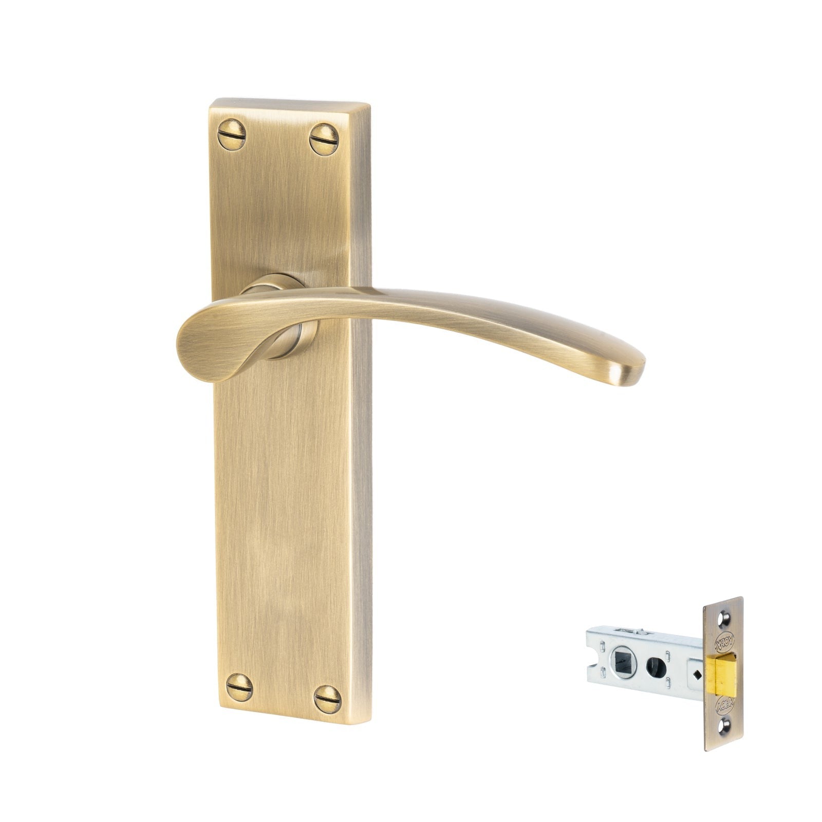 Sophia Door Handles On Plate Latch Handle Set in Aged Brass