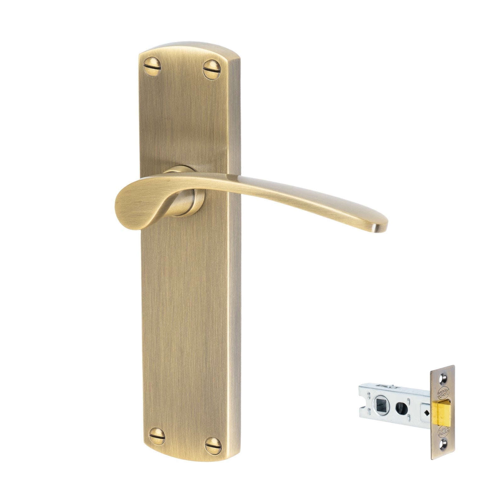 Diplomat Door Handles On Plate Latch Handle Set in Aged Brass