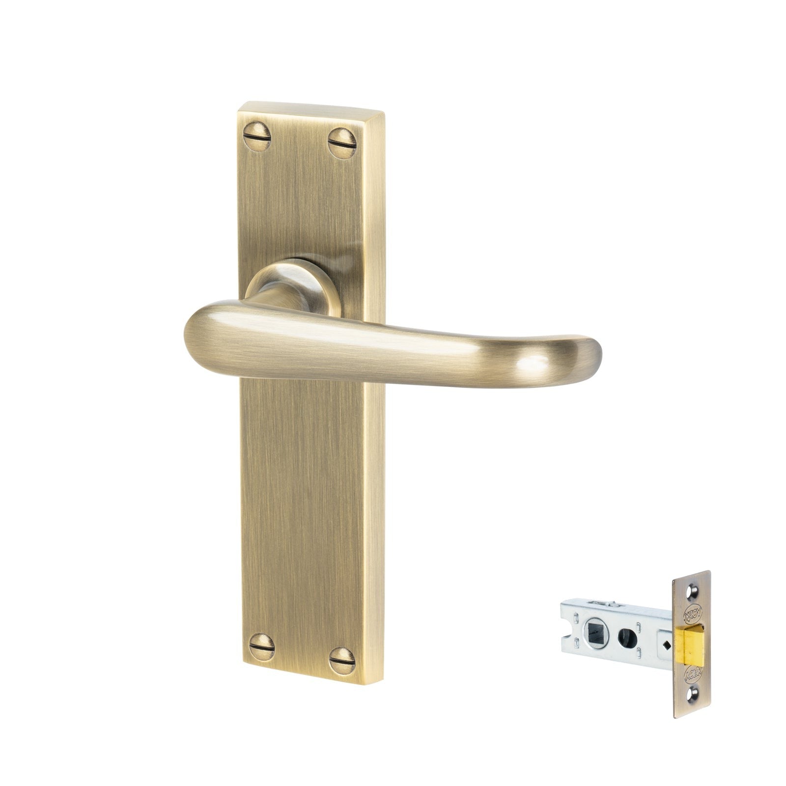 Windsor Door Handles On Plate Latch Handle Set in Aged Brass