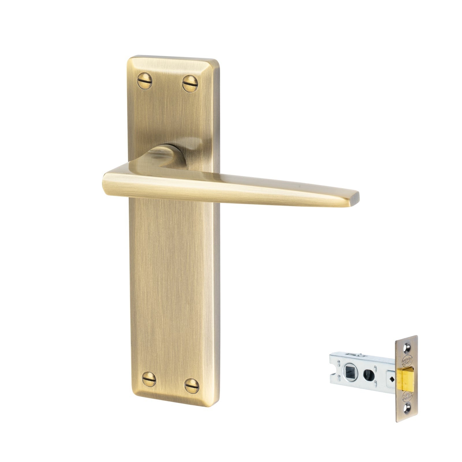 Kendal Door Handles On Plate Latch Handle Set in Aged Brass