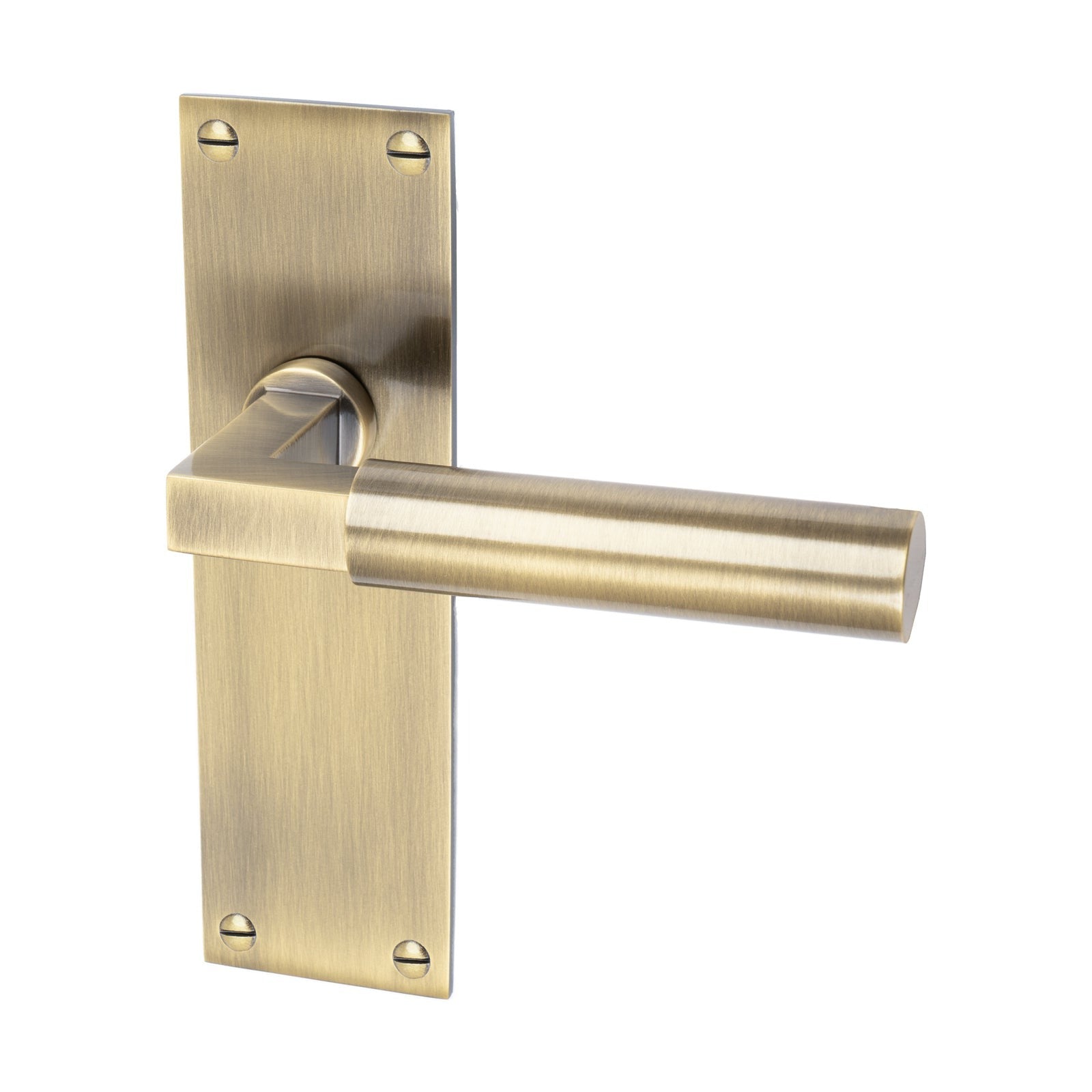 Bauhaus Door Handles On Plate Latch Handle in Aged Brass SHOW