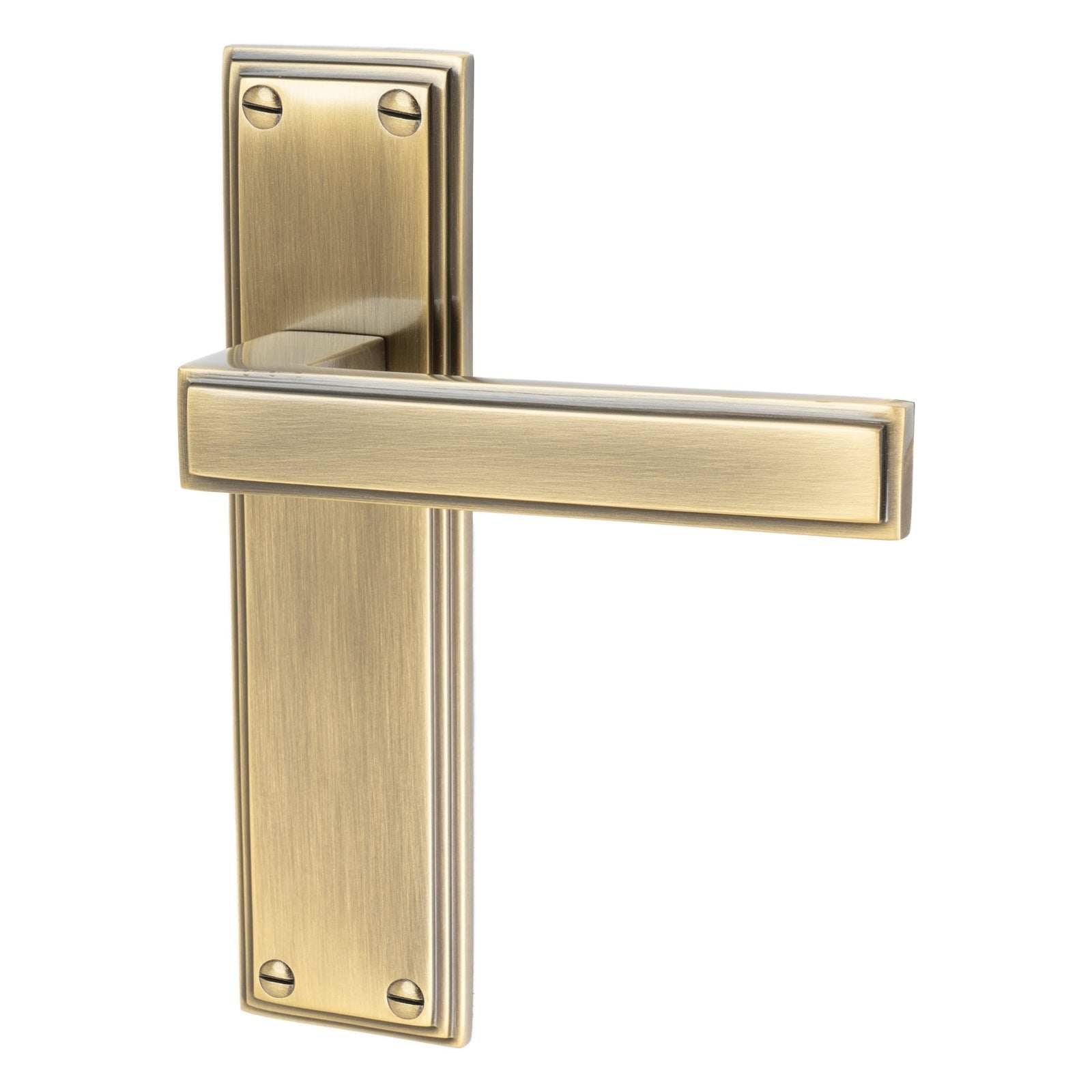 Atlantis Door Handles On Plate Latch Handle in Aged Brass SHOW