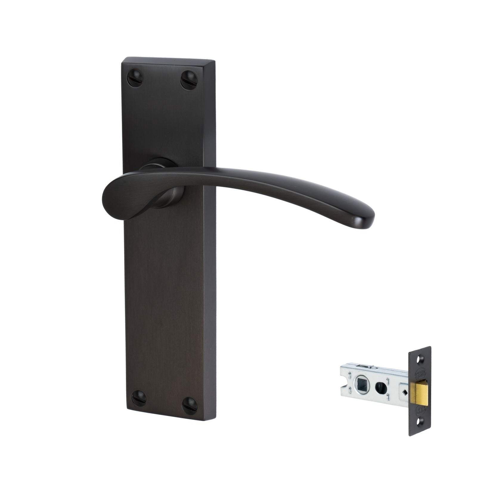 Sophia Door Handles On Plate Latch Handle Set in Matt Bronze