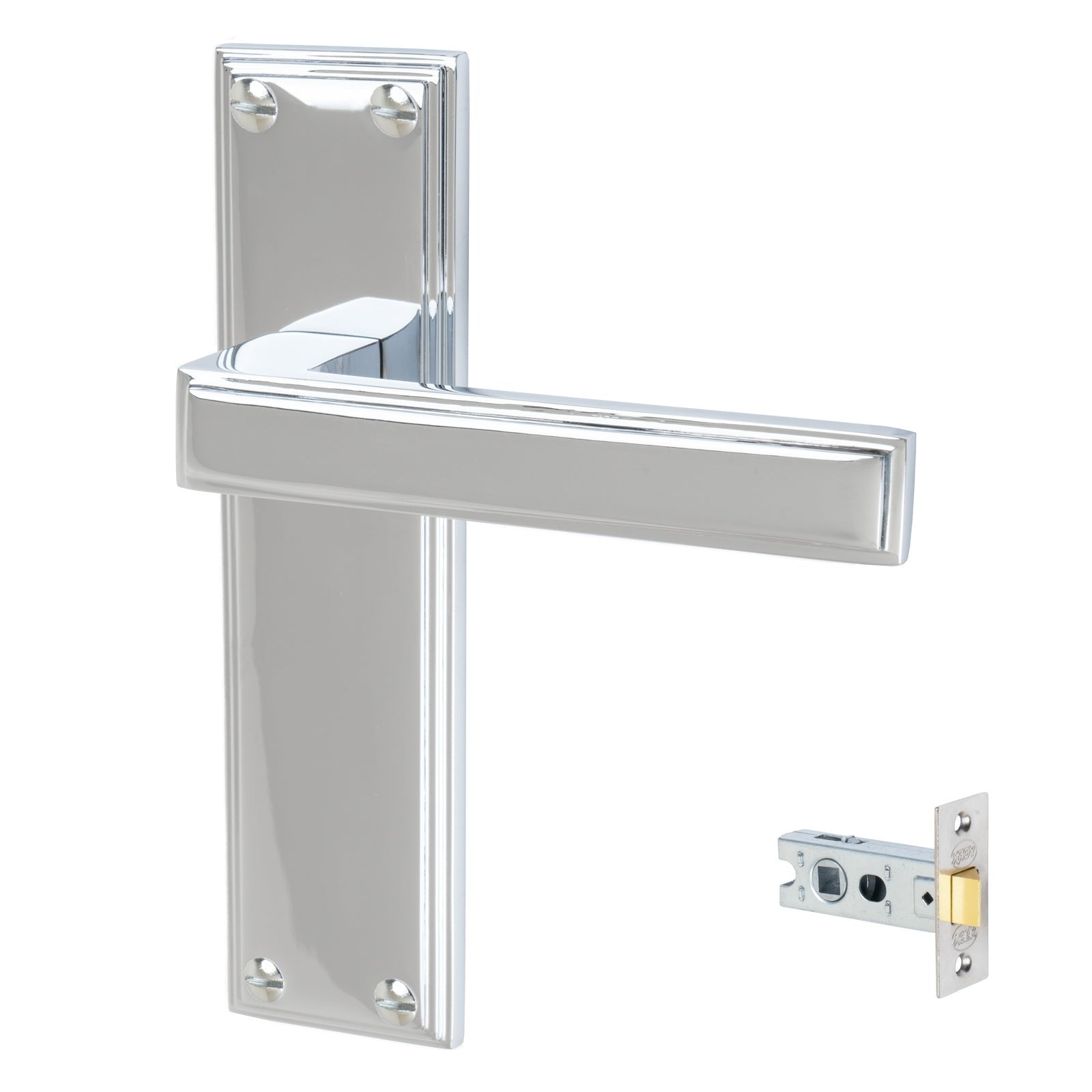 Atlantis Door Handles On Plate Latch Handle Set in Polished Chrome