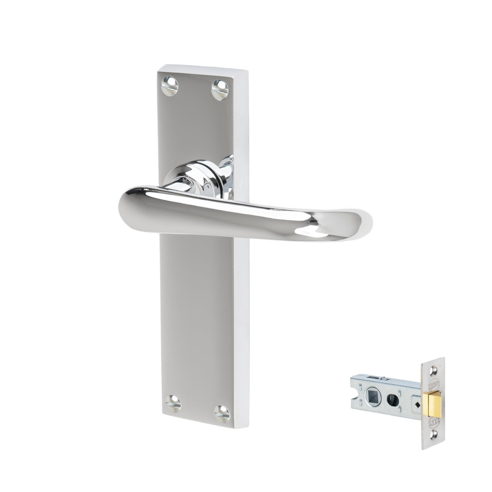 Windsor Door Handles On Plate Latch Handle Set in Polished Chrome