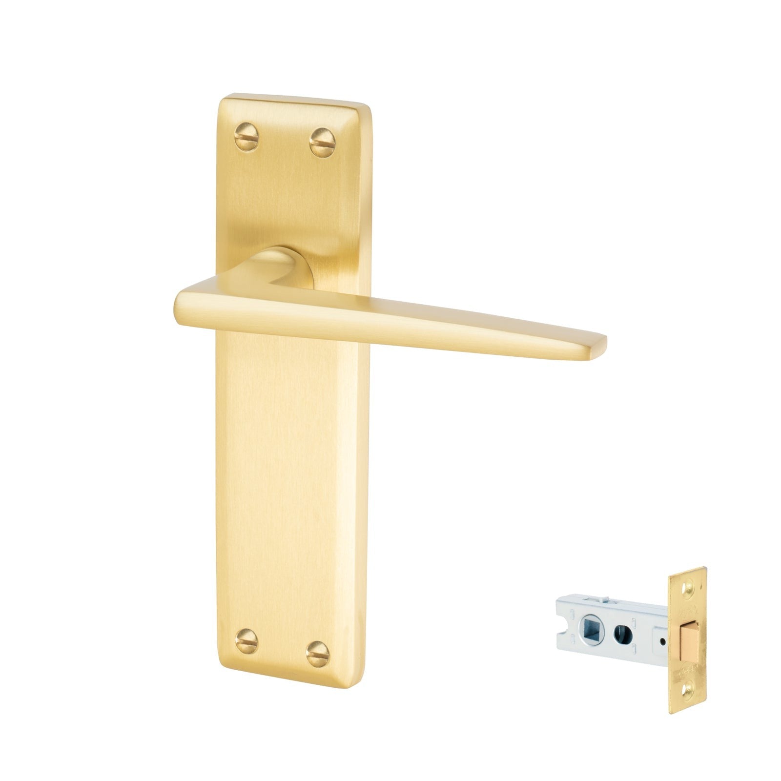 Kendal Door Handles On Plate Latch Handle Set in Satin Brass