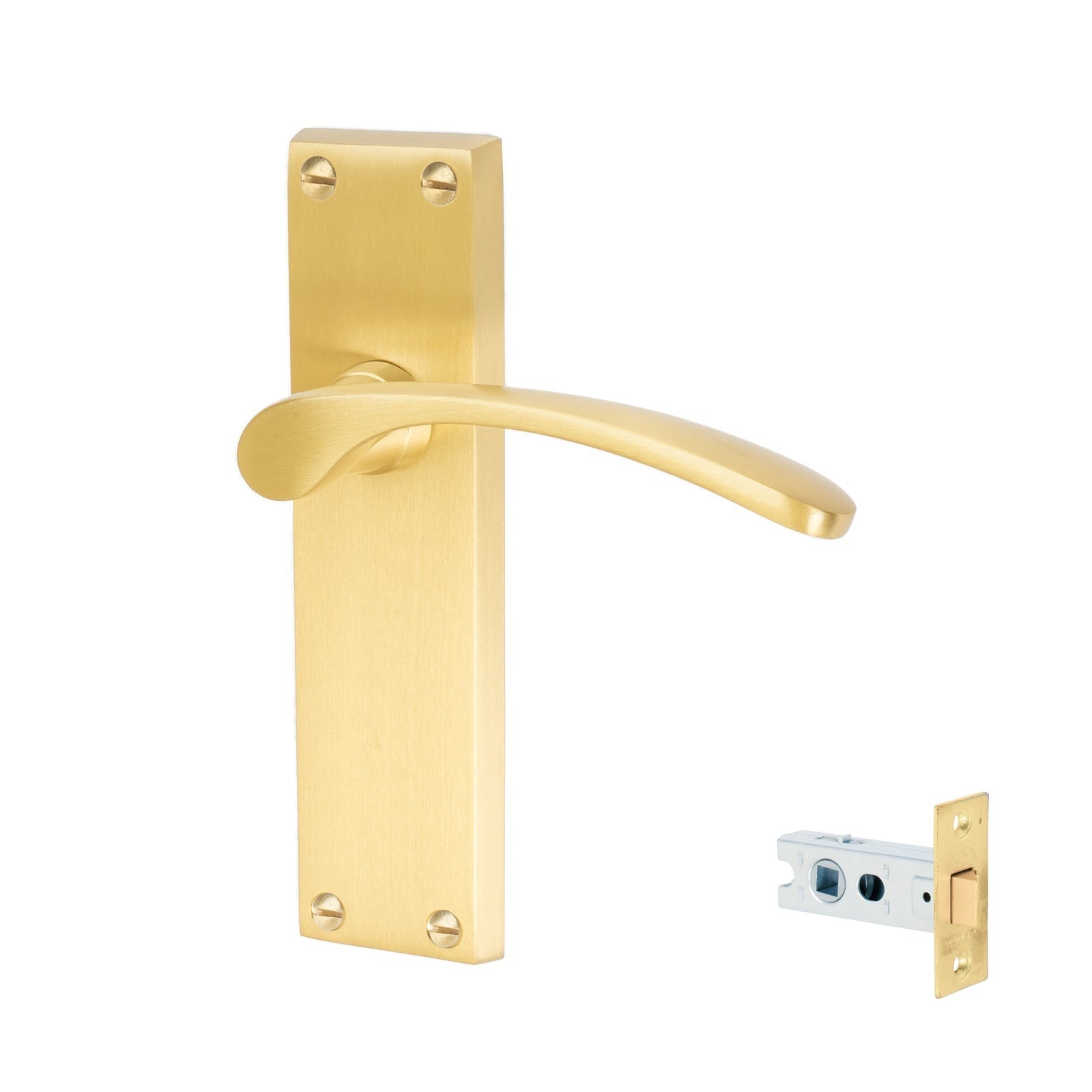 Sophia Door Handles On Plate Latch Handle Set in Satin Brass