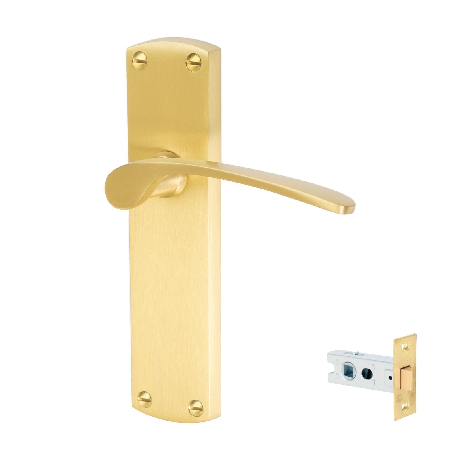 Diplomat Door Handles On Plate Latch Handle Set in Satin Brass