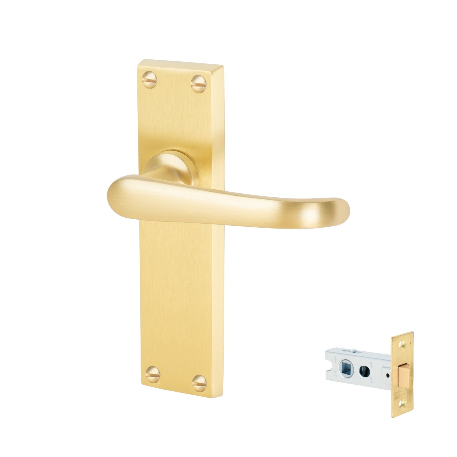 Windsor Door Handles On Plate Latch Handle Set in Satin Brass