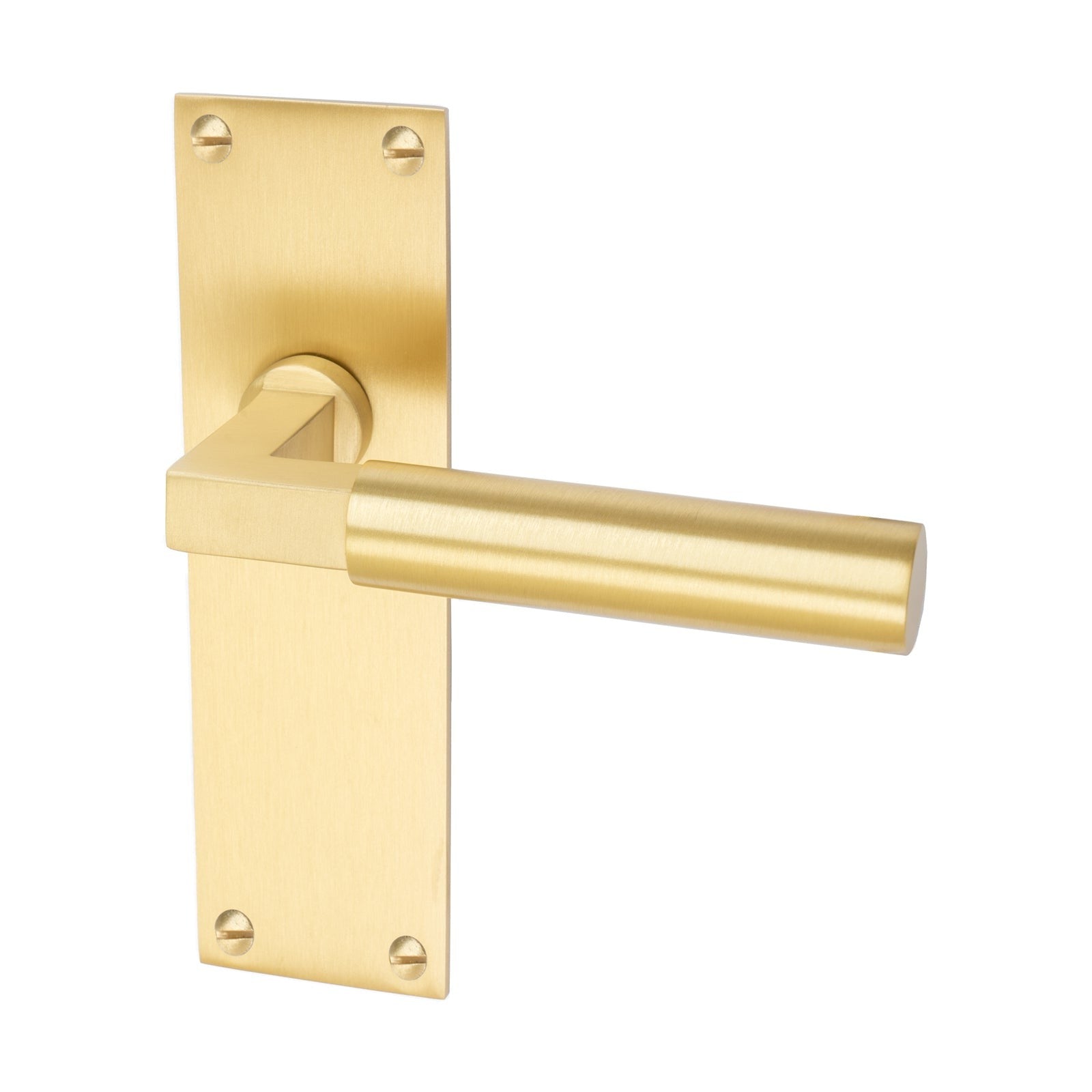 Bauhaus Door Handles On Plate Latch Handle in Satin Brass SHOW