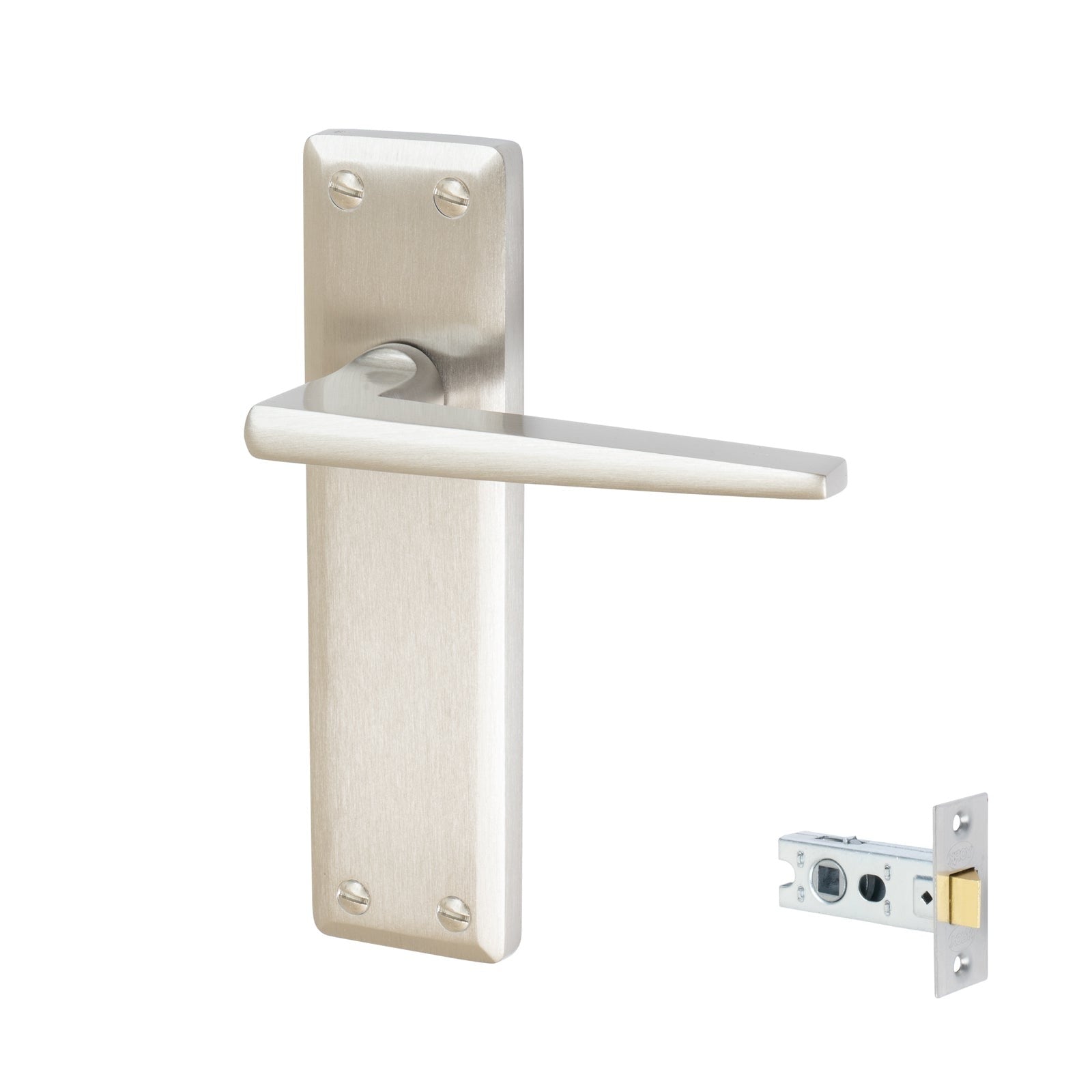 Kendal Door Handles On Plate Latch Handle Set in Satin Nickel