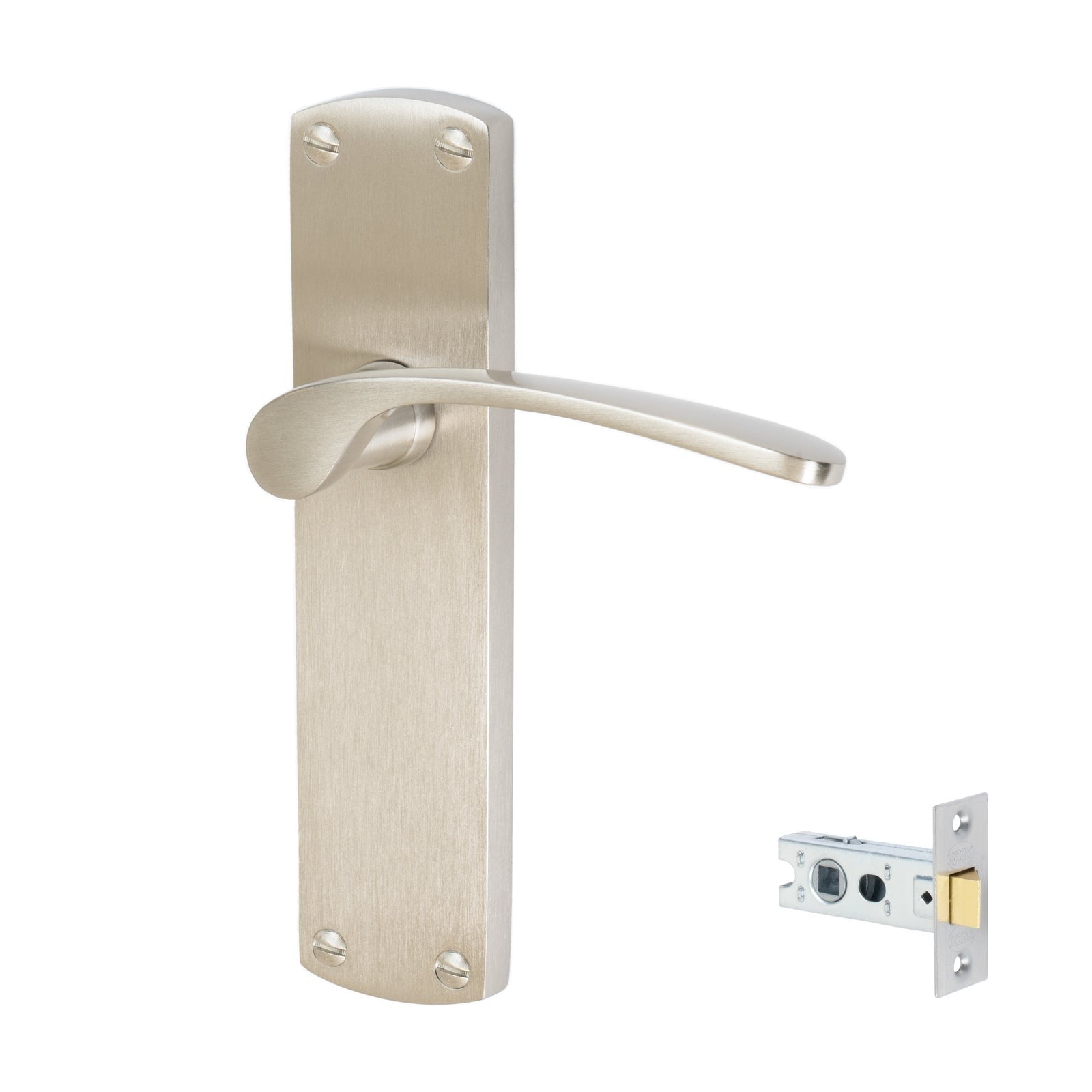 Diplomat Door Handles On Plate Latch Handle Set in Satin Nickel