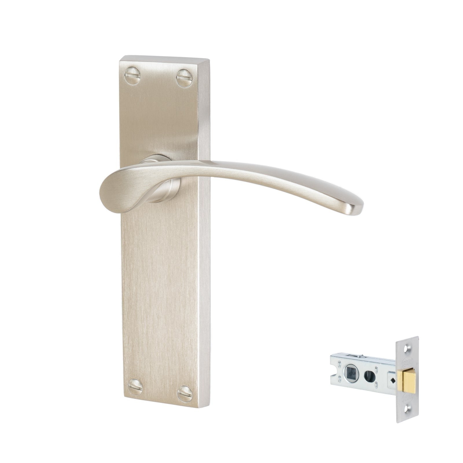 Sophia Door Handles On Plate Latch Handle Set in Satin Nickel