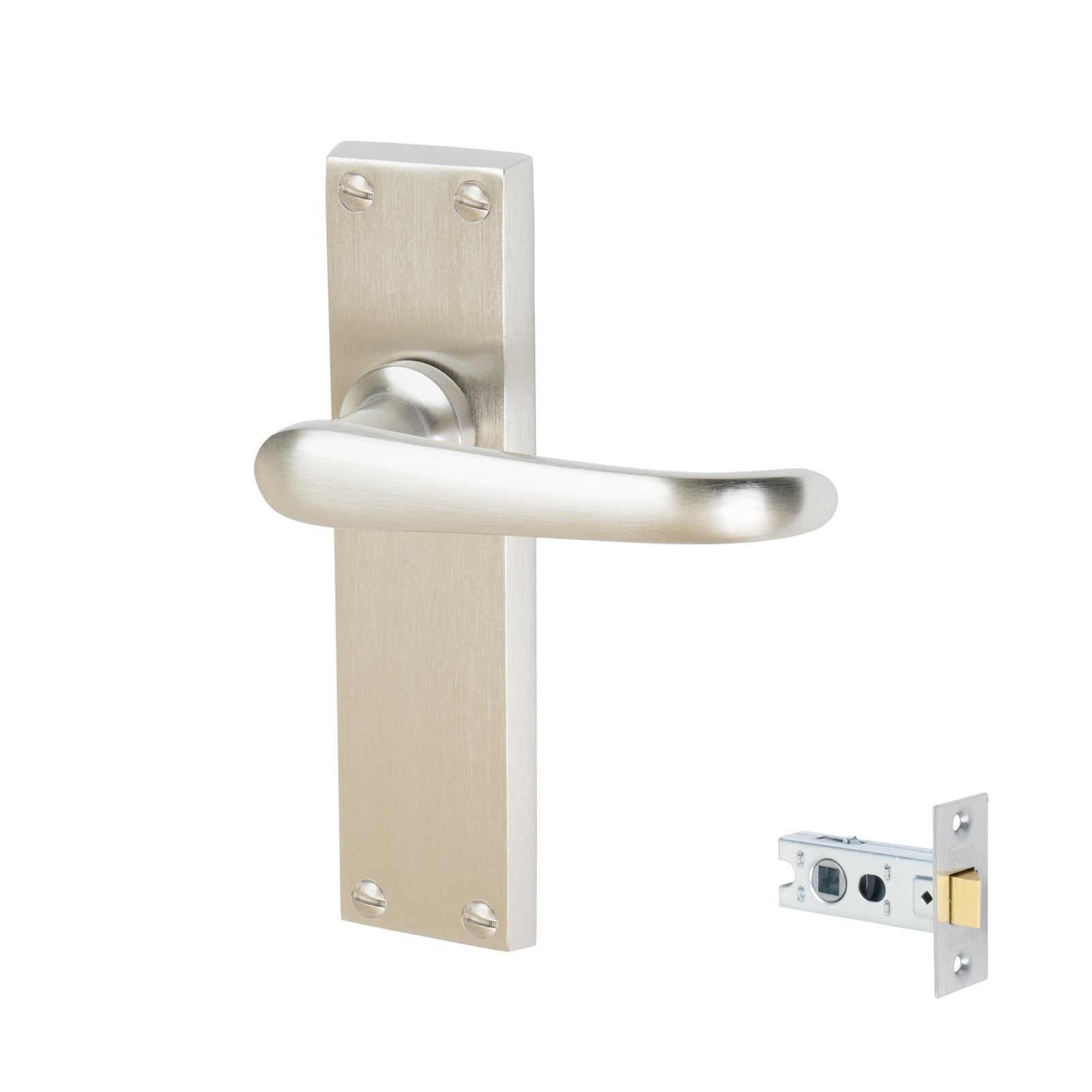 Windsor Door Handles On Plate Latch Handle Set in Satin Nickel