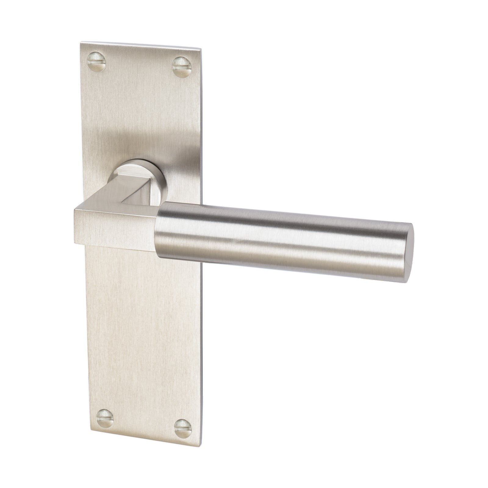 Bauhaus Door Handles On Plate Latch Handle in Satin Nickel SHOW