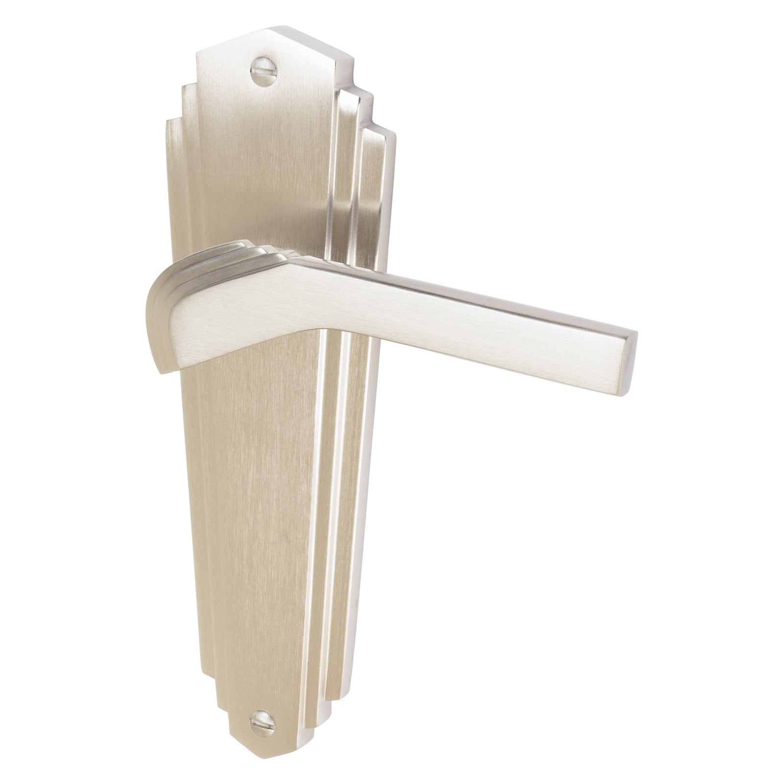 Waldorf Door Handles On Plate Latch Handle in Satin Nickel SHOW