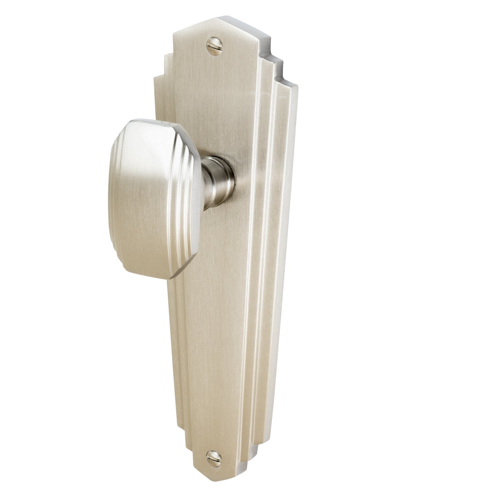 Charlston Door Handles On Plate Latch Handle in Satin Nickel SHOW