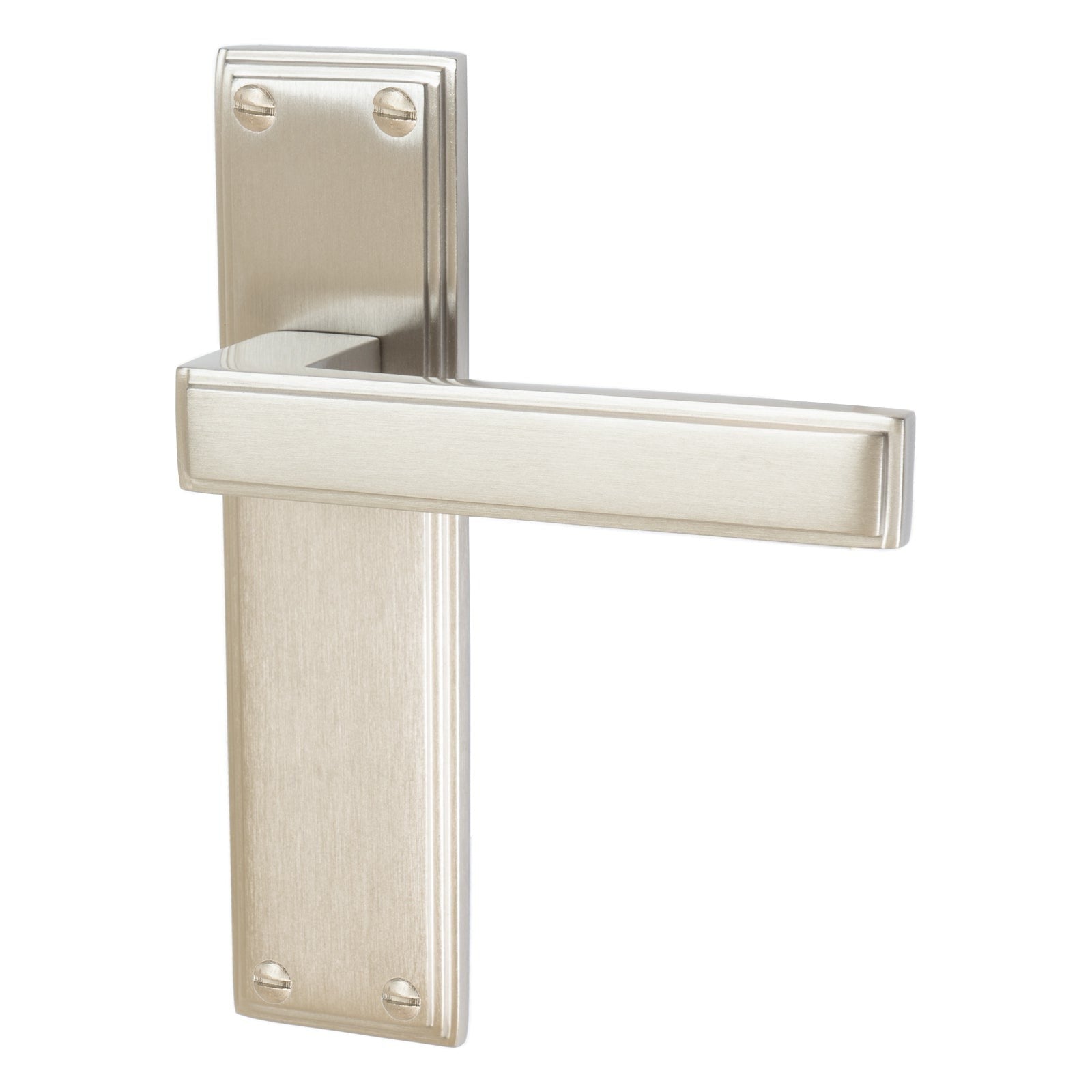 Atlantis Door Handles On Plate Latch Handle in Satin Nickel SHOW