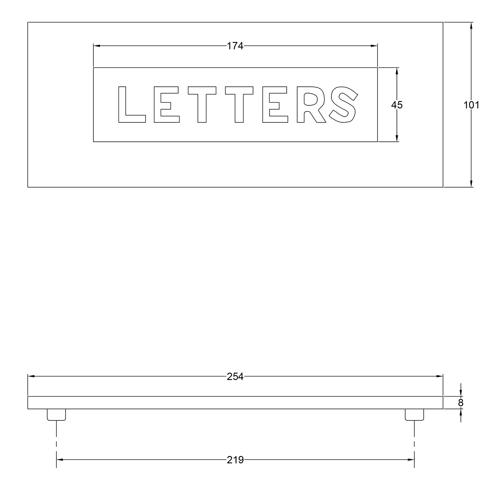 Dimension drawing embossed letter plate SHOW