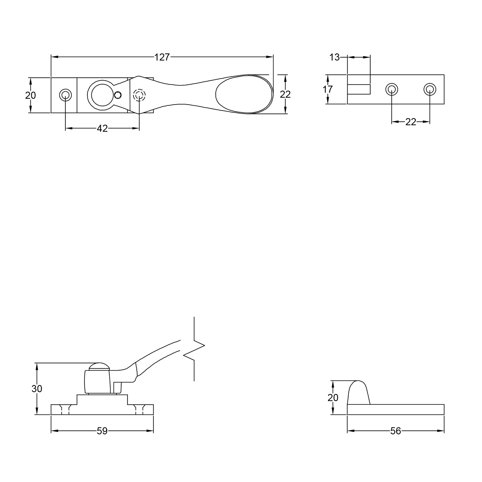 drawing of locking wedge fastener for weather stripped windows SHOW