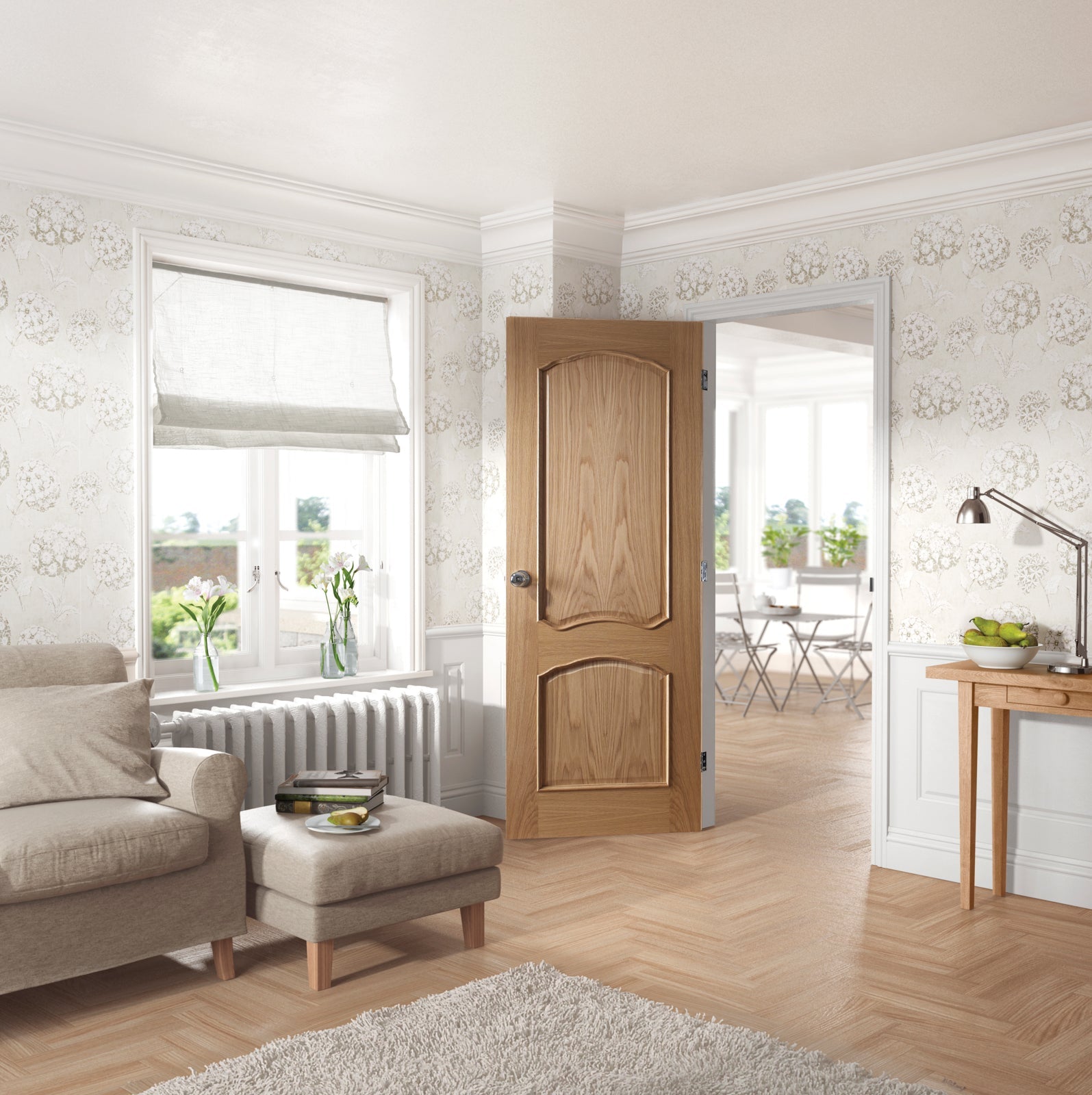 SHOW Internal Oak Louis Door with Raised Mouldings lifestyle