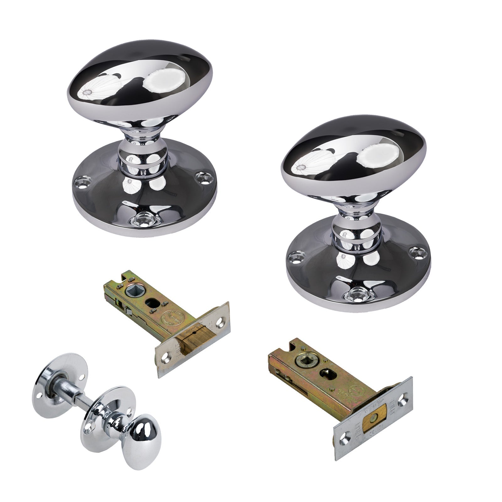 Mayfair Door Knob on Rose with Polished Chrome 3 inch bathroom set