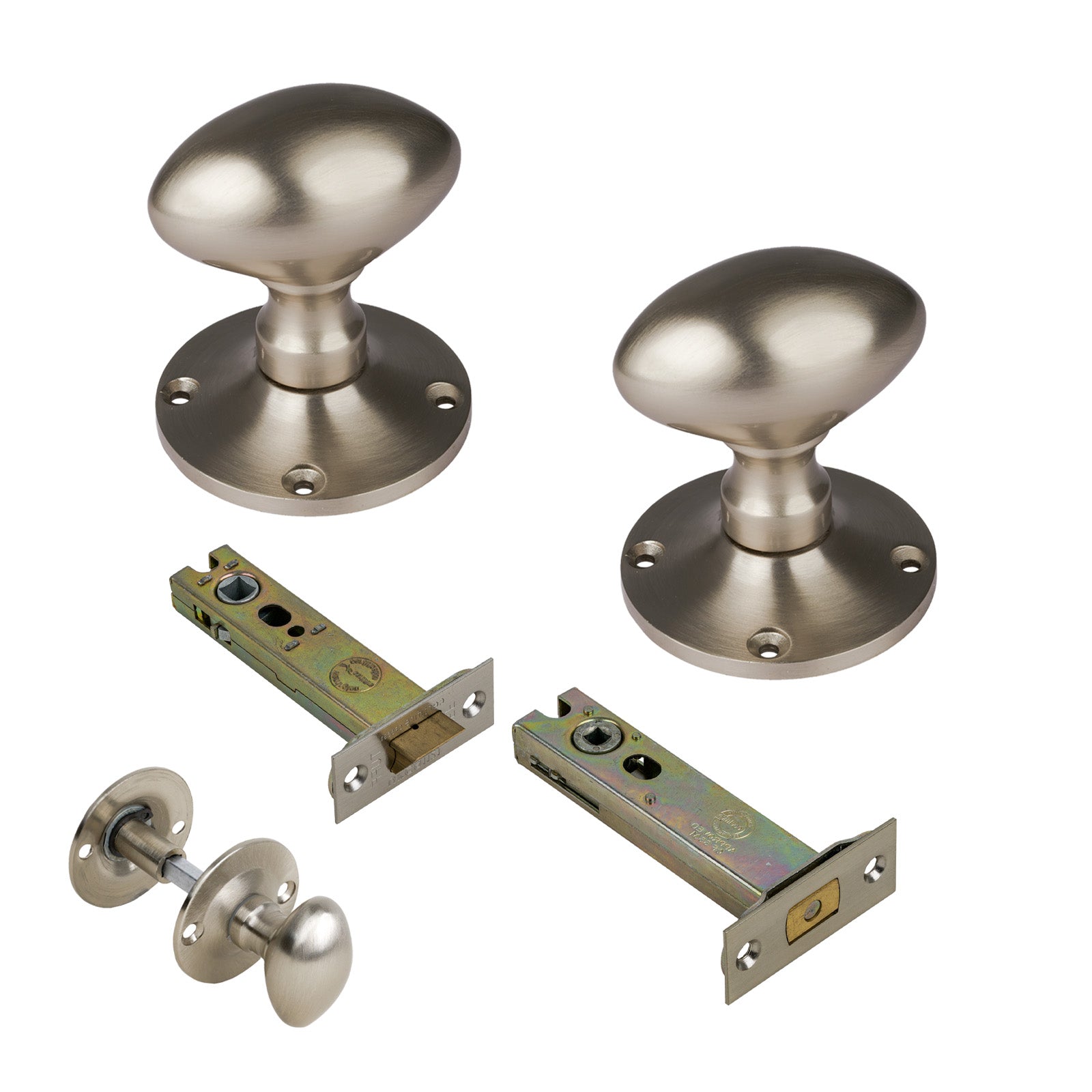 Mayfair Door Knob on Rose with Satin Nickel 4 inch bathroom set