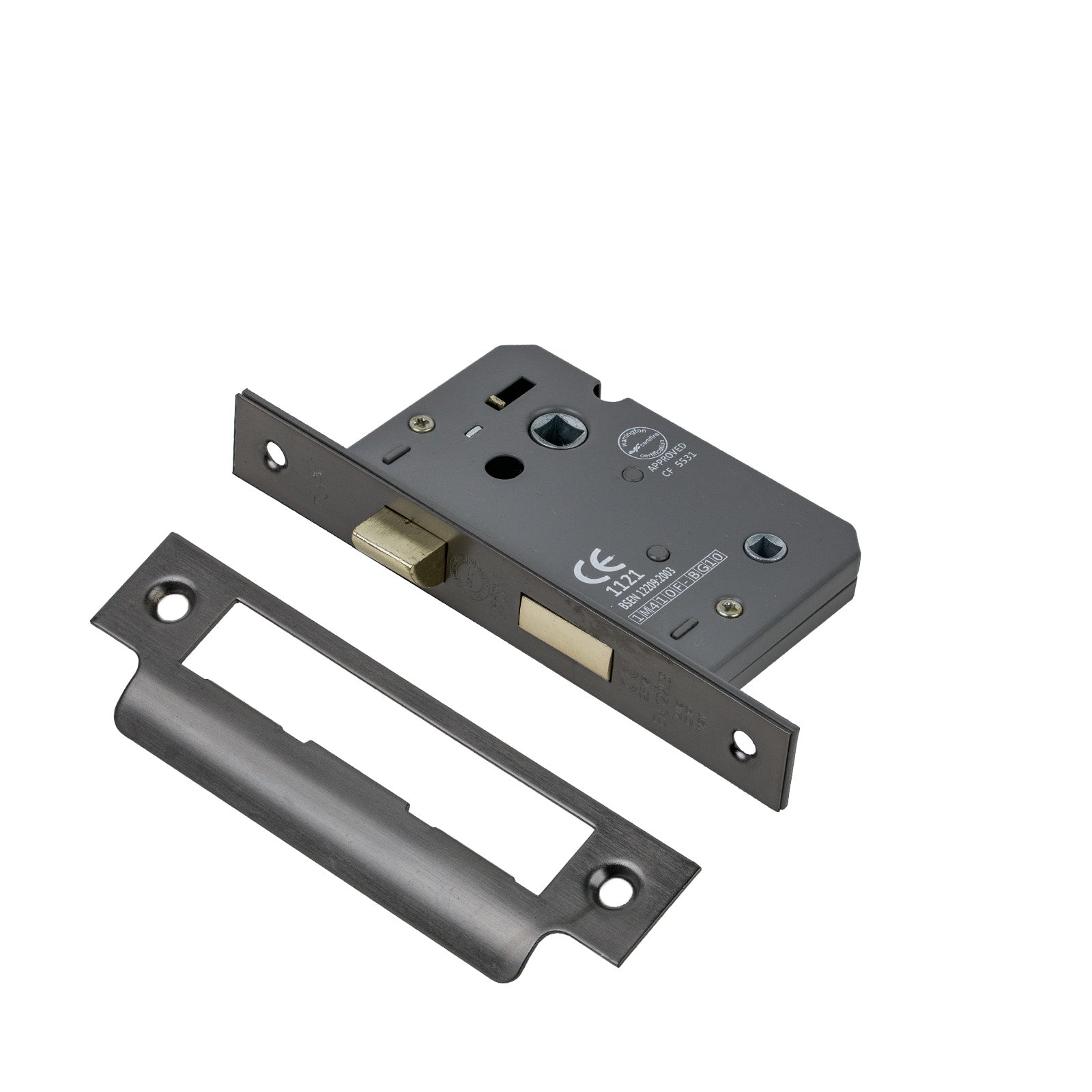 SHOW Bathroom Sash Lock - 2.5 Inch with Matt Gun Metal finished forend and striker plate