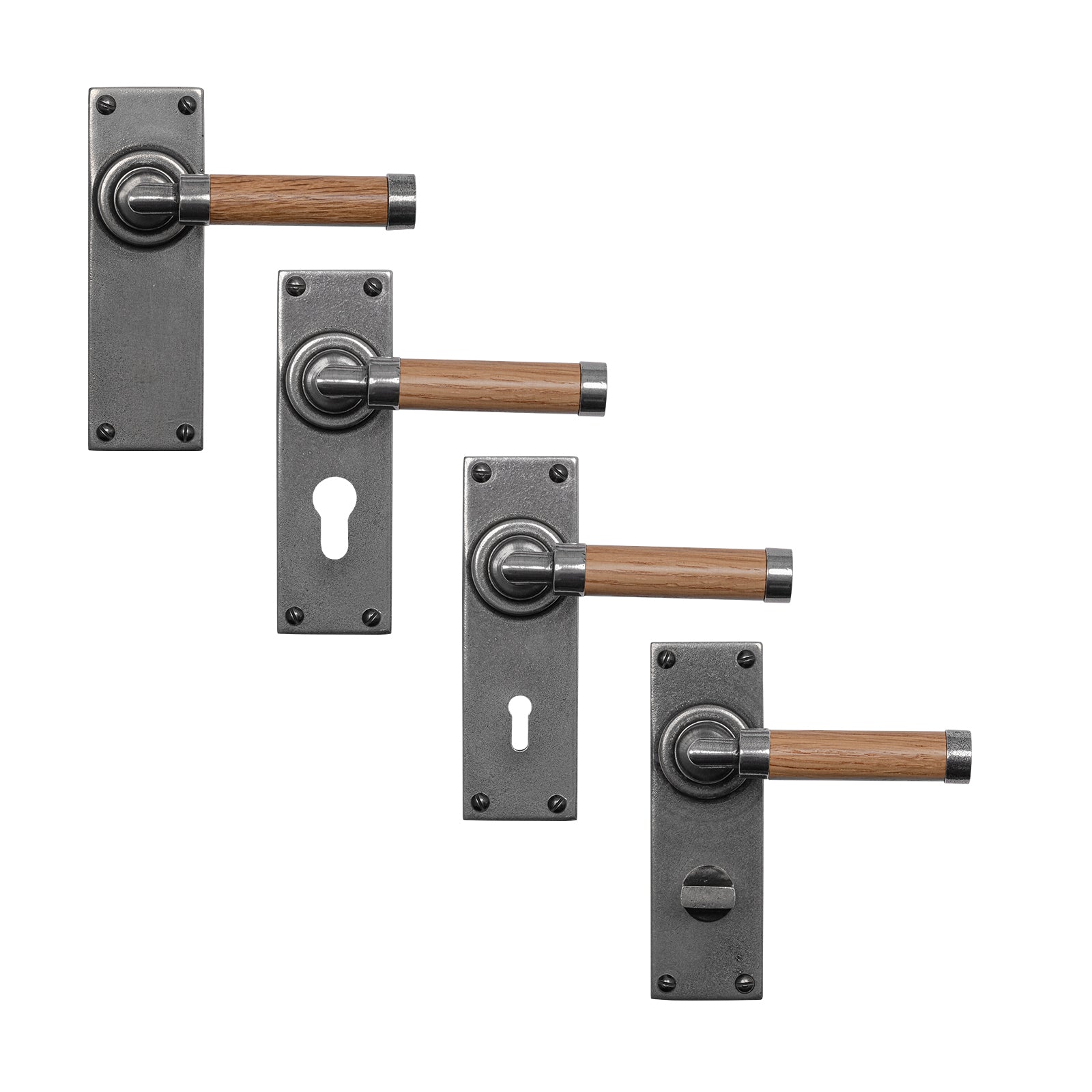 Milton Pewter & Oak Door Handles On Narrow Backplate