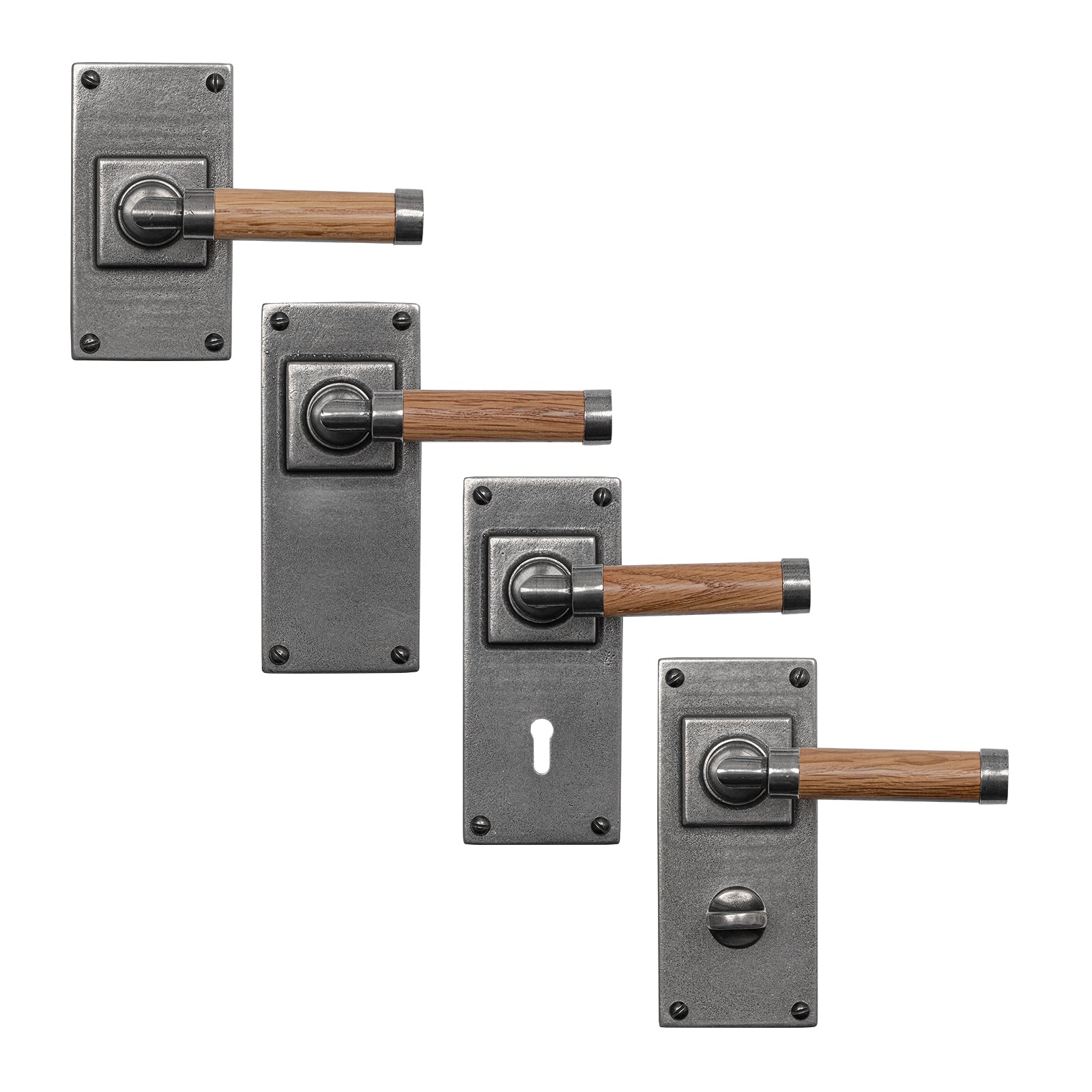 Milton Pewter & Oak Door Handles On Wide Backplate