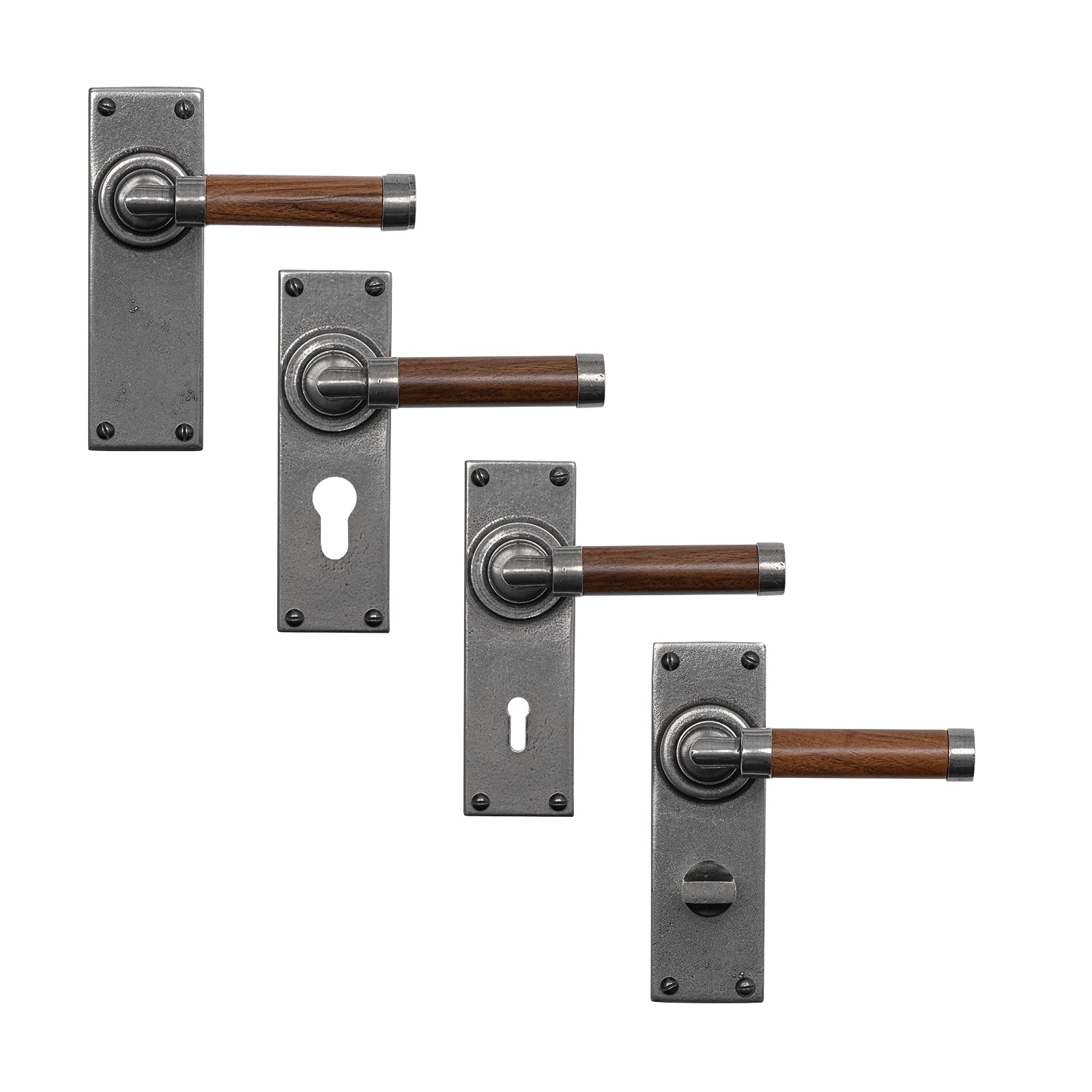 Milton Pewter & Walnut Door Handles On Narrow Backplate