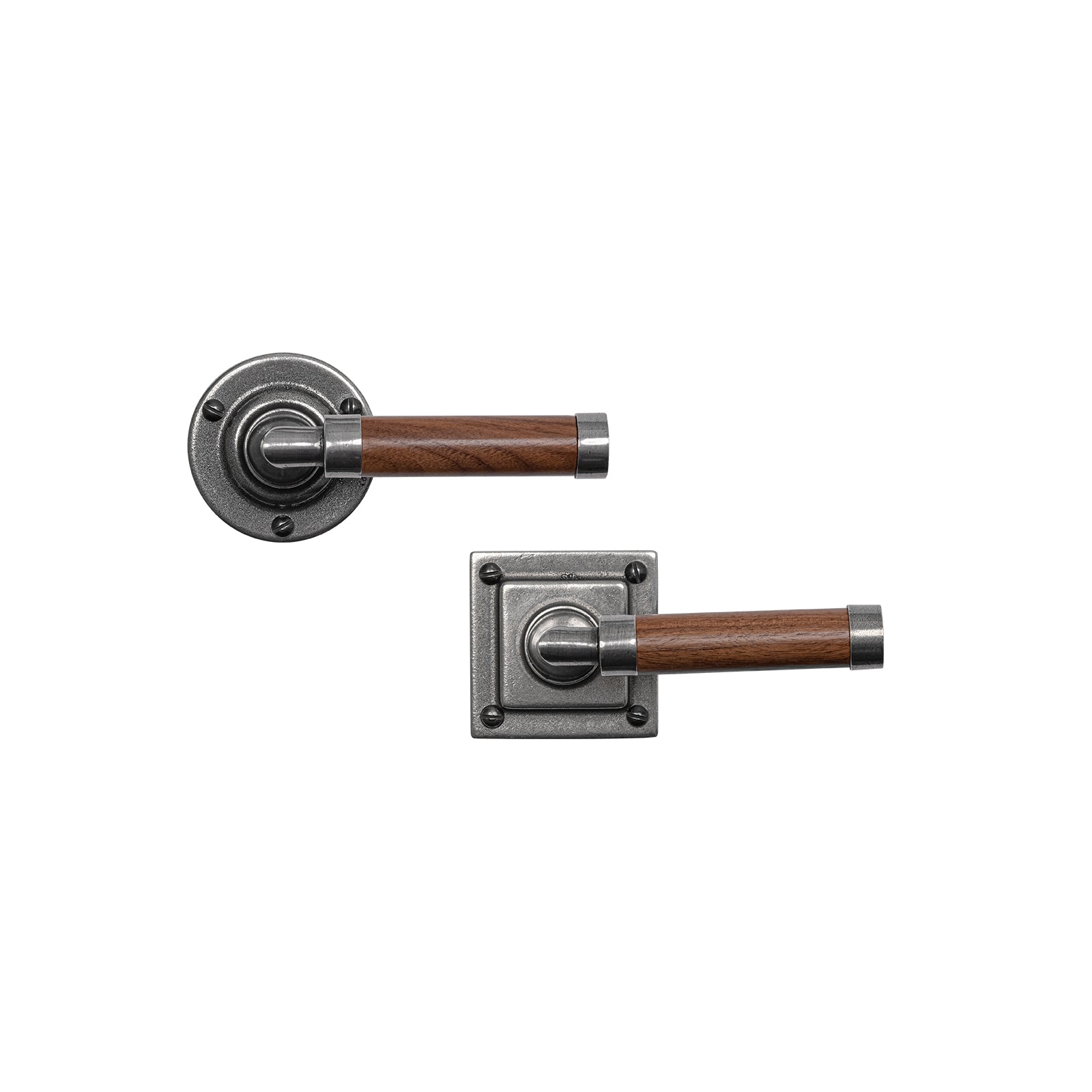 Milton Pewter & Walnut Door Handles On Rose