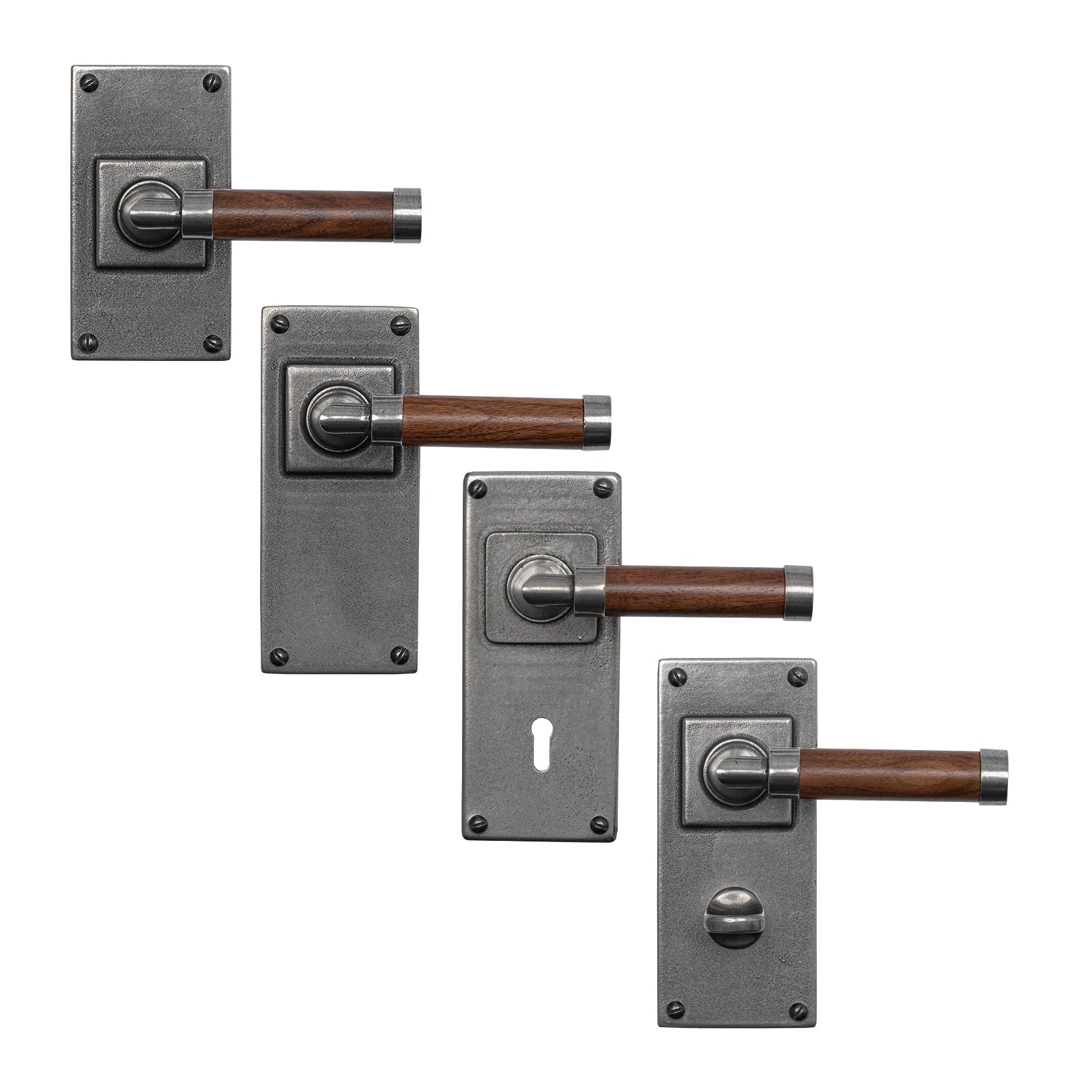 Milton Pewter & Walnut Door Handles On Wide Backplate