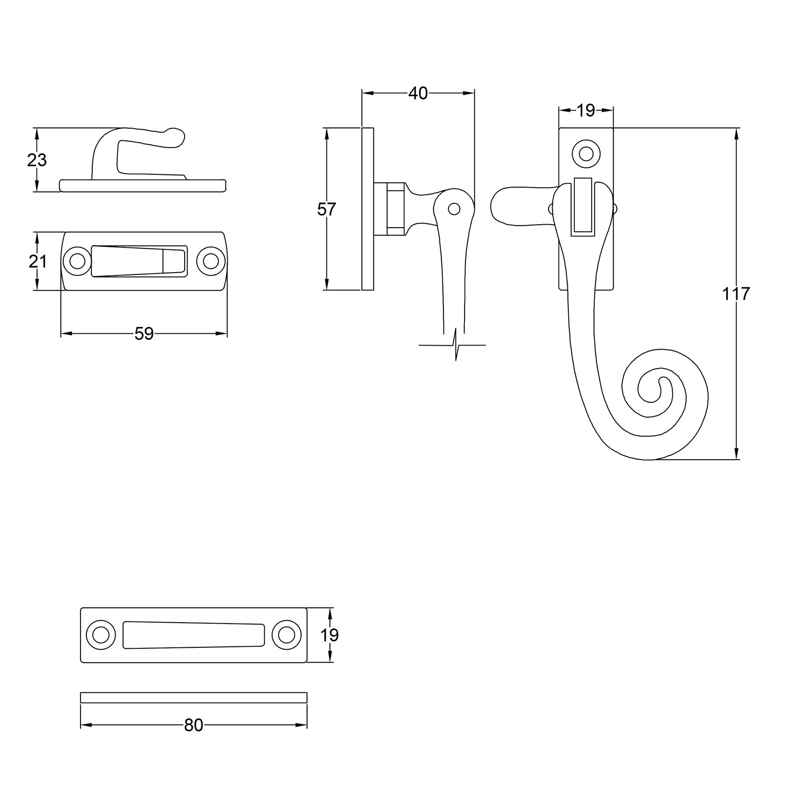 Pewter Monkey Tail Window Fastener SHOW