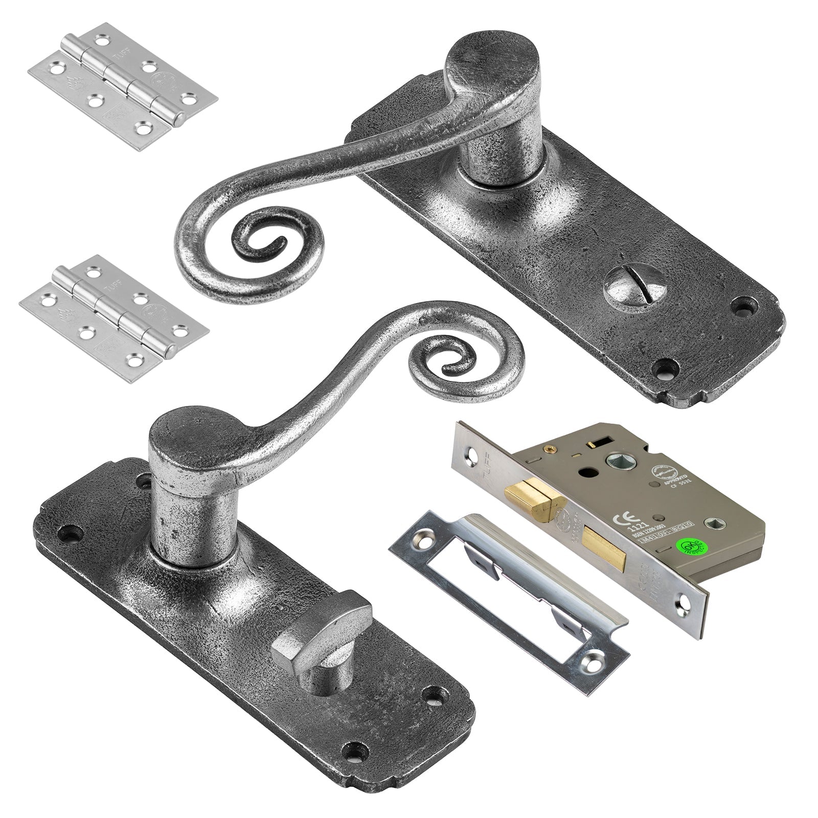 Monkey Tail pewter door handle Bathroom set SHOW