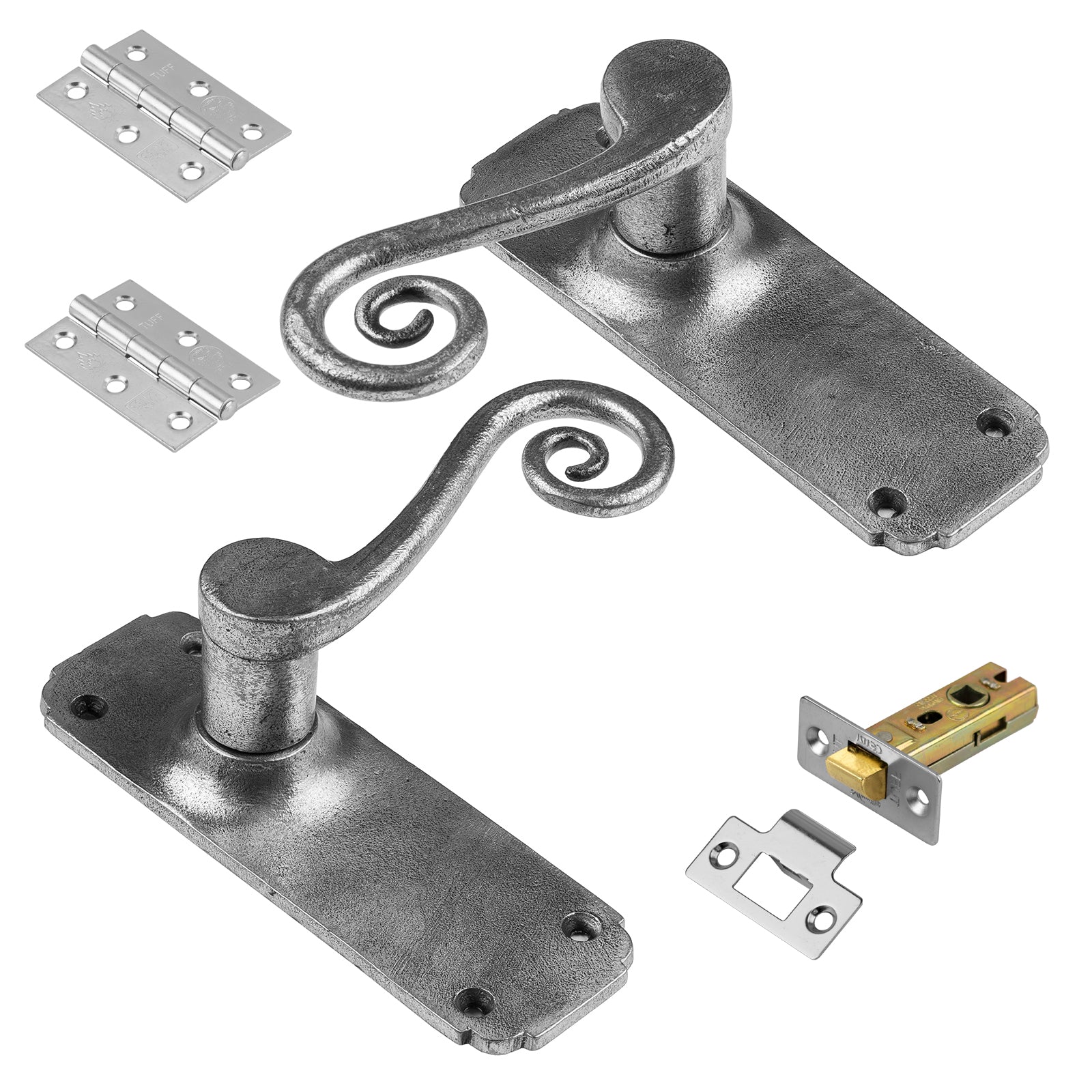 Monkey Tail pewter door handle latch set SHOW