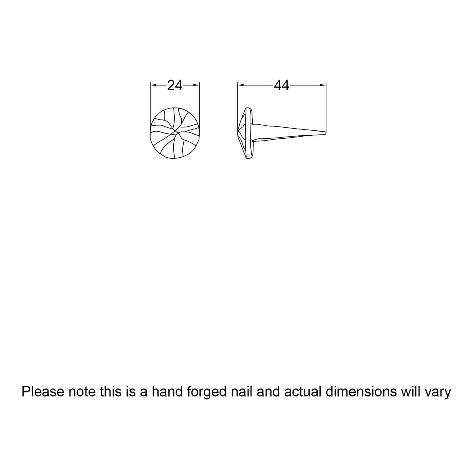 Dimension Drawing for hand forged large round head nail SHOW