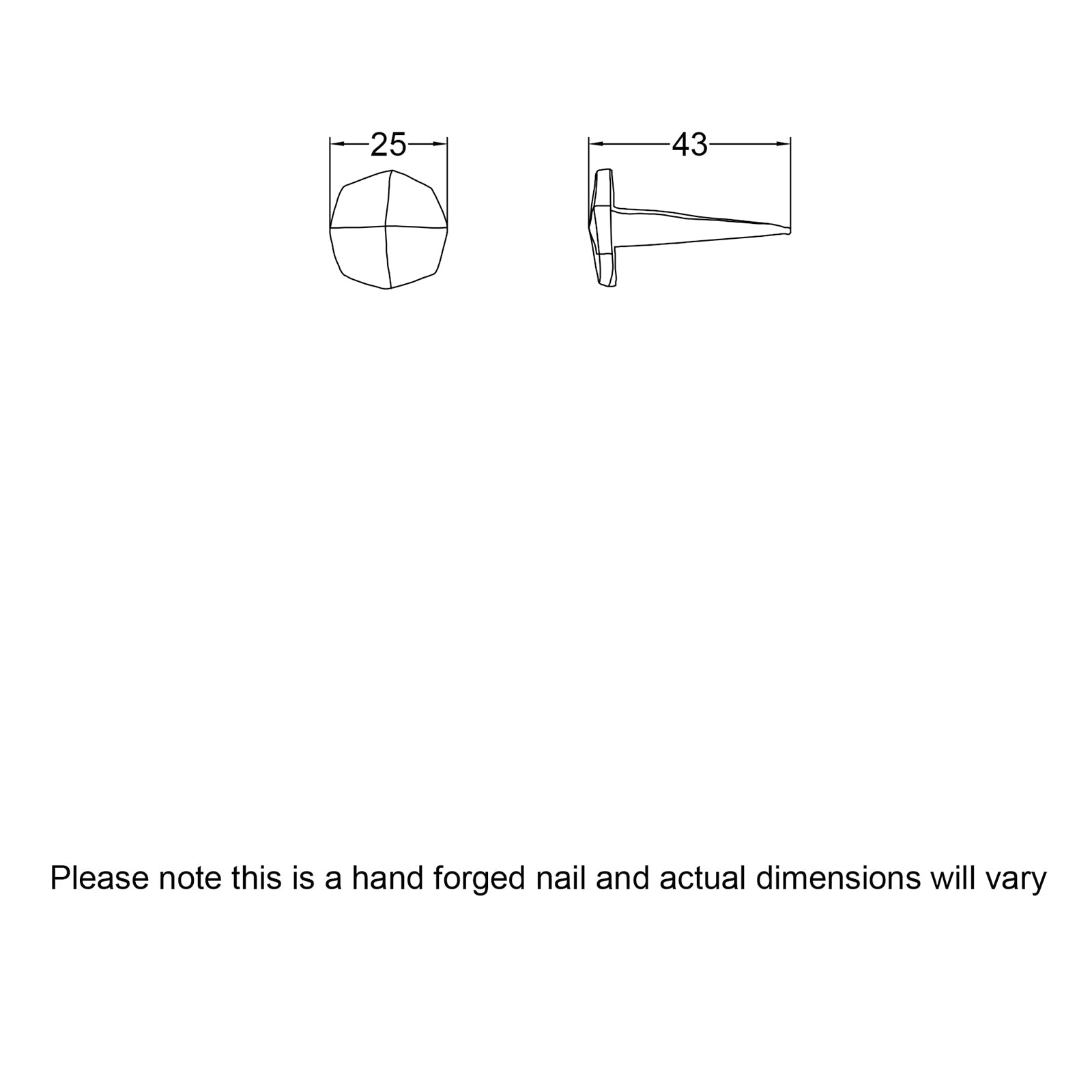 Dimension Drawing for Hand Forged Octagonal Head Nail SHOW