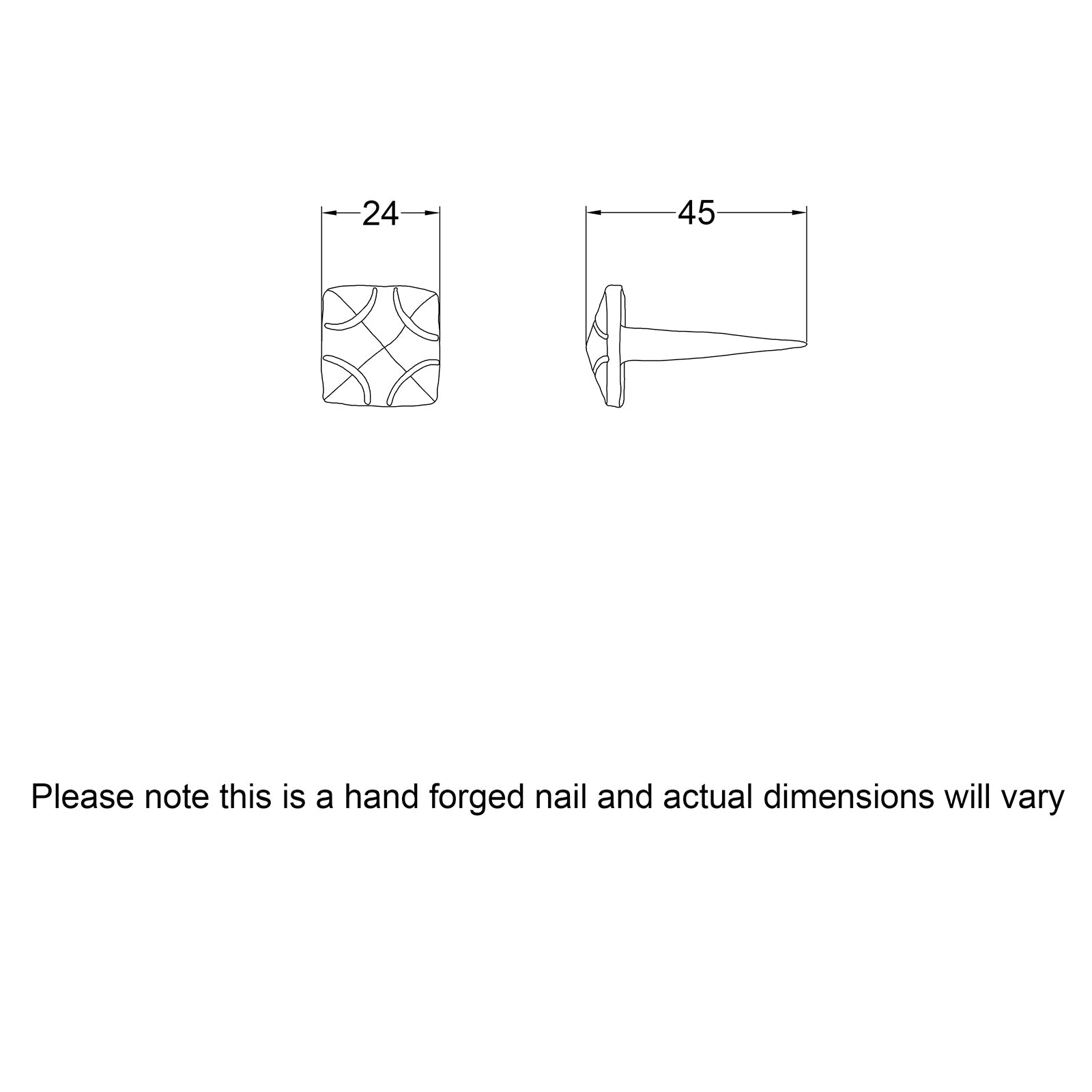 Dimension drawing for hand forged rustic door stud SHOW