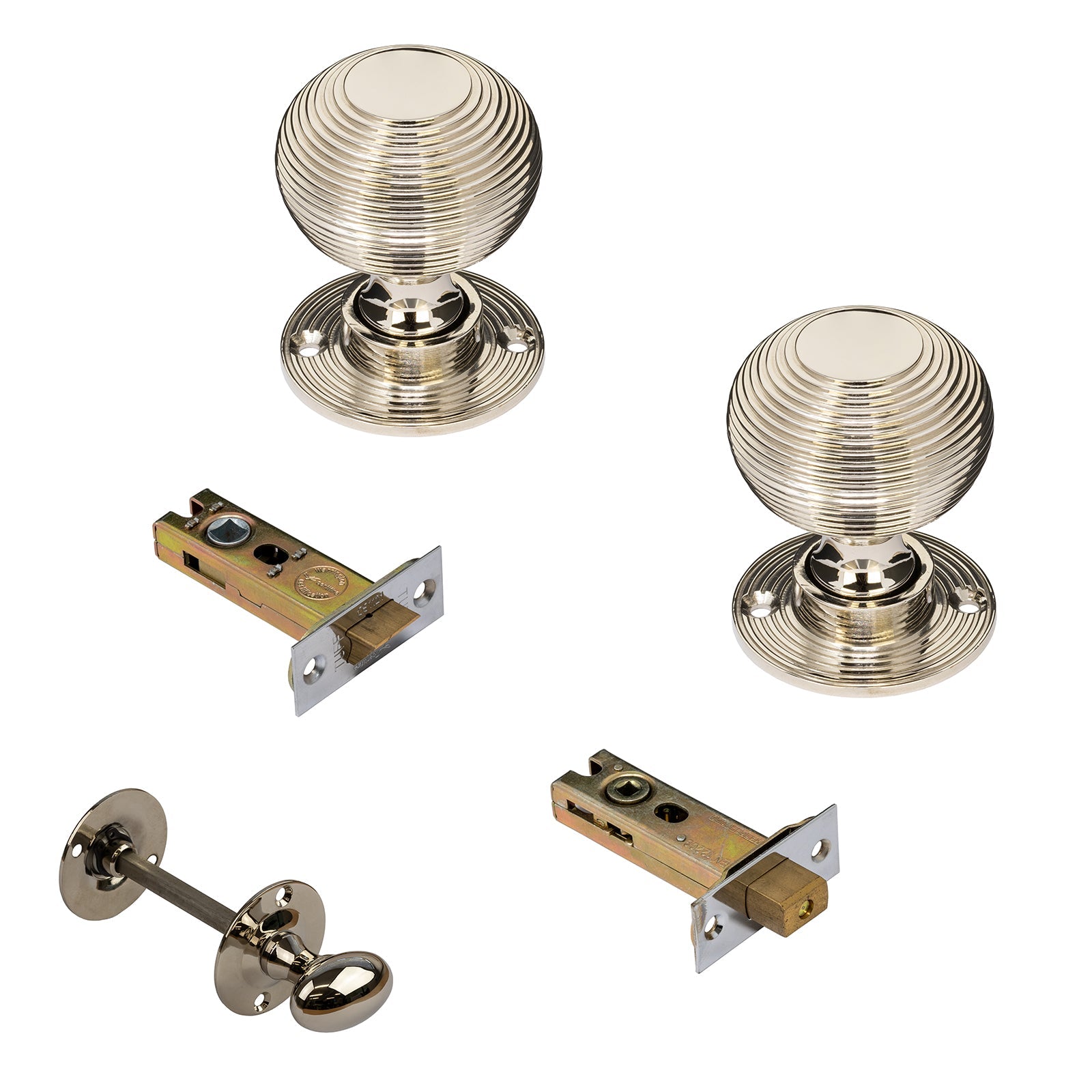 Nickel beehive door knob 3 inch bathroom set